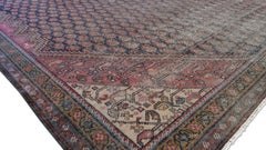 Distressed Antique Mahi Blue and faded Red Wool Rug 6'9''x12'4''