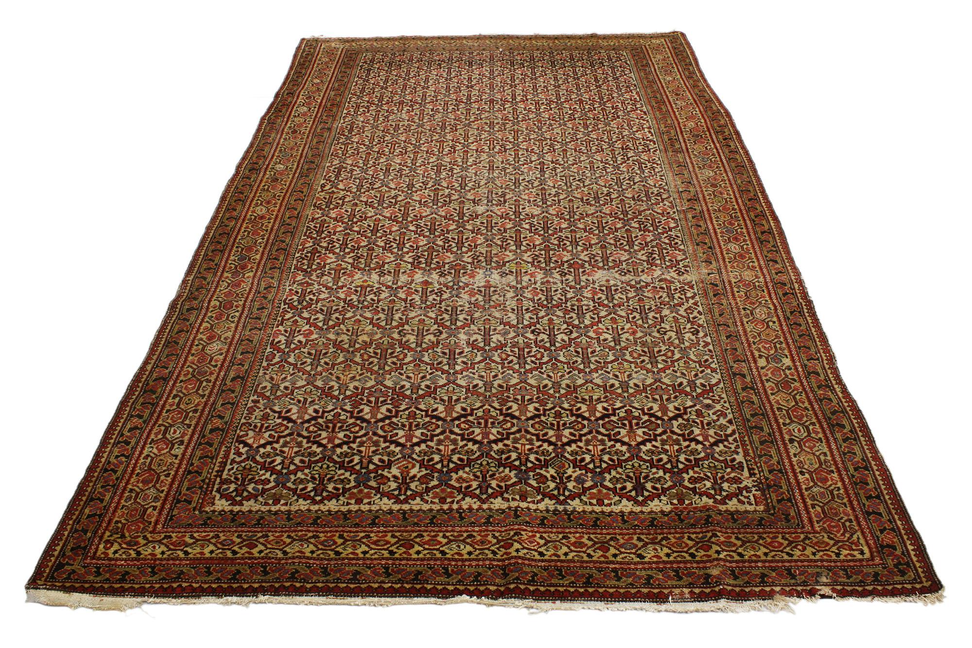 Rustikaler antiker persischer Malayer-Teppich aus den 1880er Jahren, 05'06 x 09'04 (Persisch) im Angebot