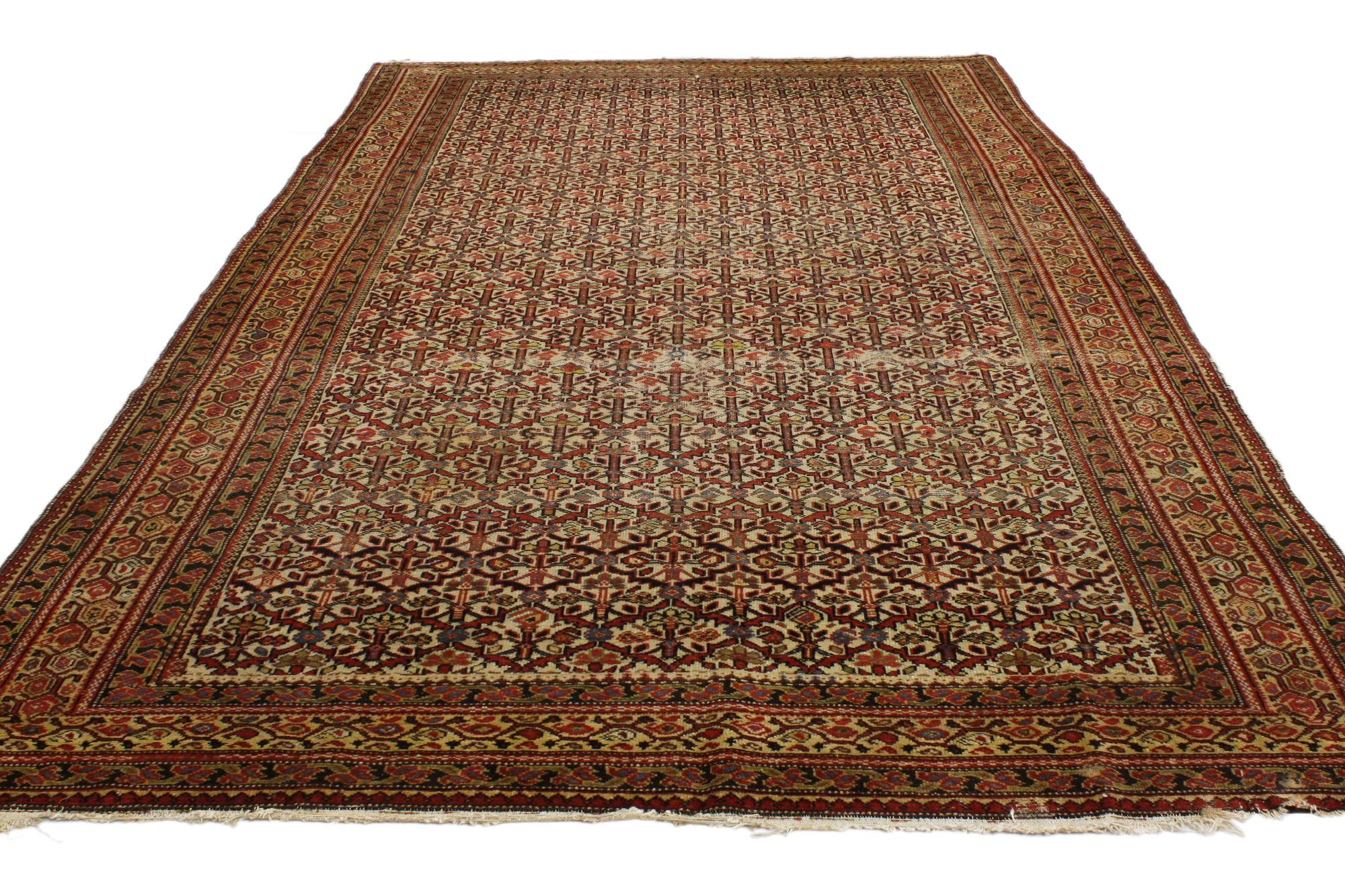 Rustikaler antiker persischer Malayer-Teppich aus den 1880er Jahren, 05'06 x 09'04 (Handgeknüpft) im Angebot