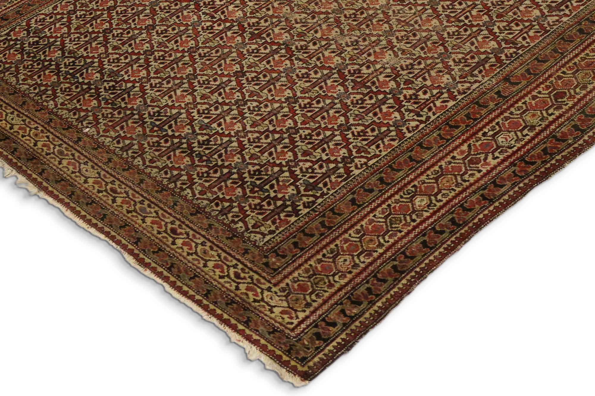 Wool Distressed Antique Malayer Persian Area Rug with Industrial Rustic Style For Sale