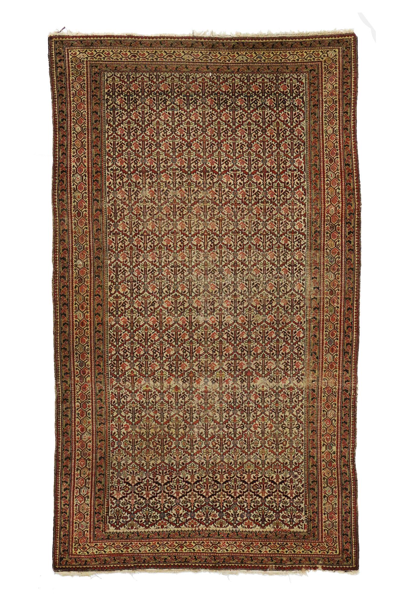 Rustikaler antiker persischer Malayer-Teppich aus den 1880er Jahren, 05'06 x 09'04 (19. Jahrhundert) im Angebot