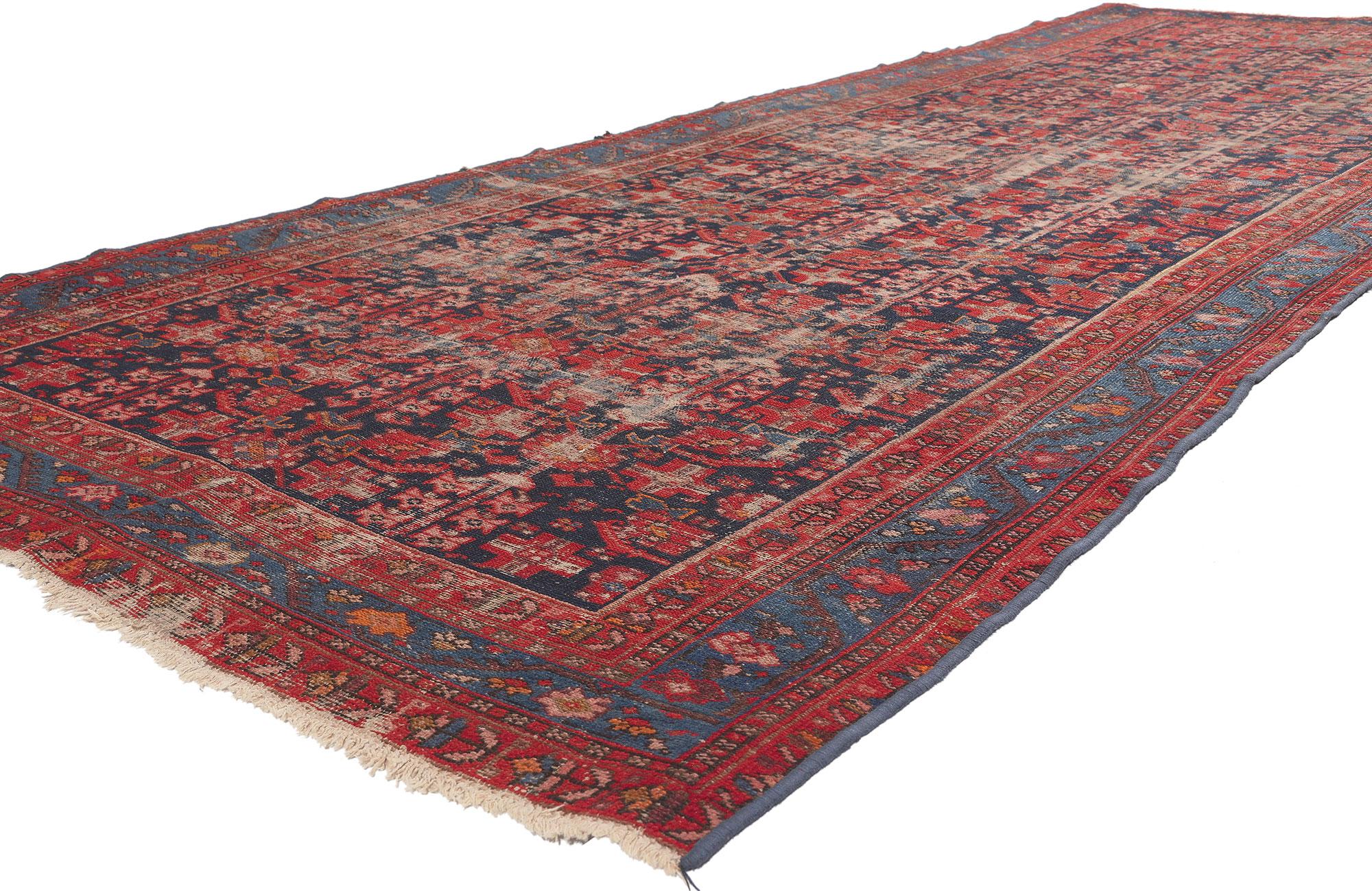76731 Antique-Worn Persian Malayer Rug, 04'08 x 12'10.
Rustic luxe meets welcomed informality in this antique-worn Persian Malayer rug. Considerably weathered and well-loved, this antique Malayer rug exhibits authentic character and timeless charm.
