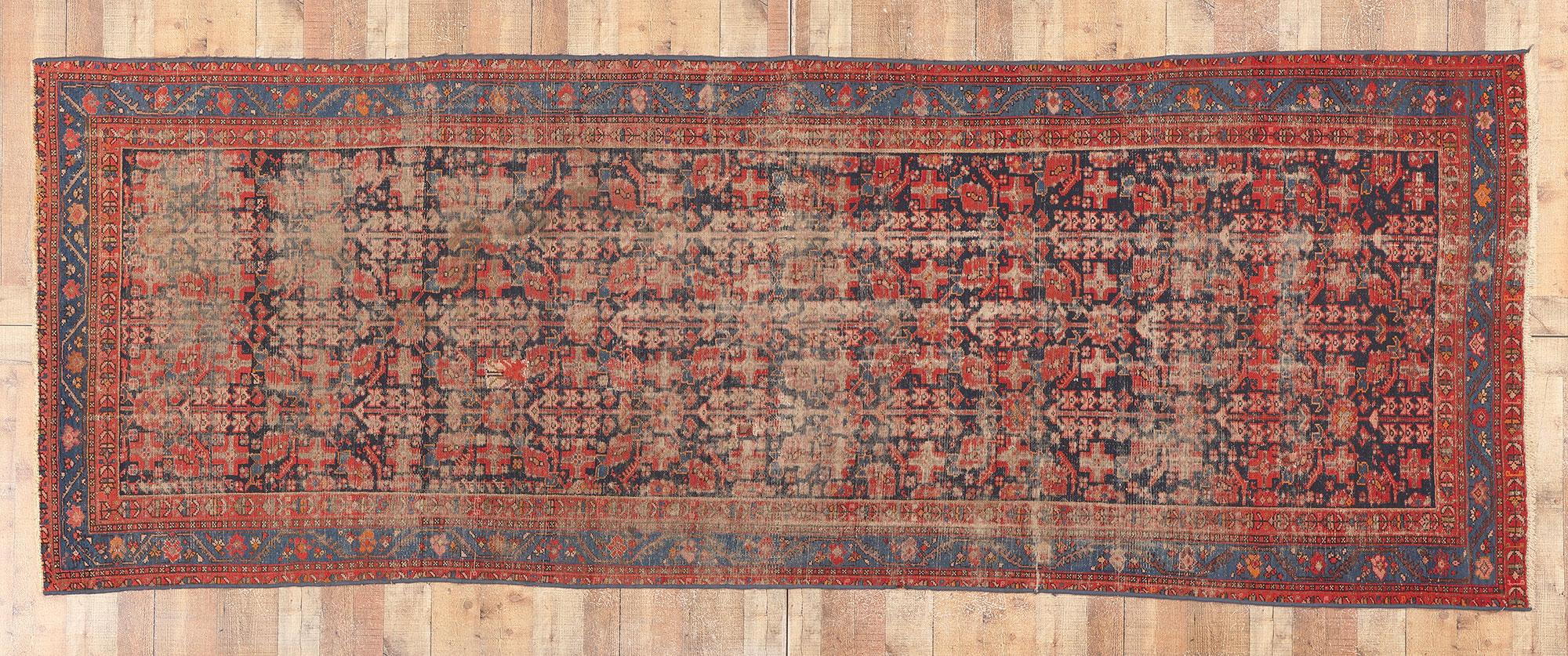 Tapis persan Malayer ancien vieilli, large tapis de couloir de salon en vente 2