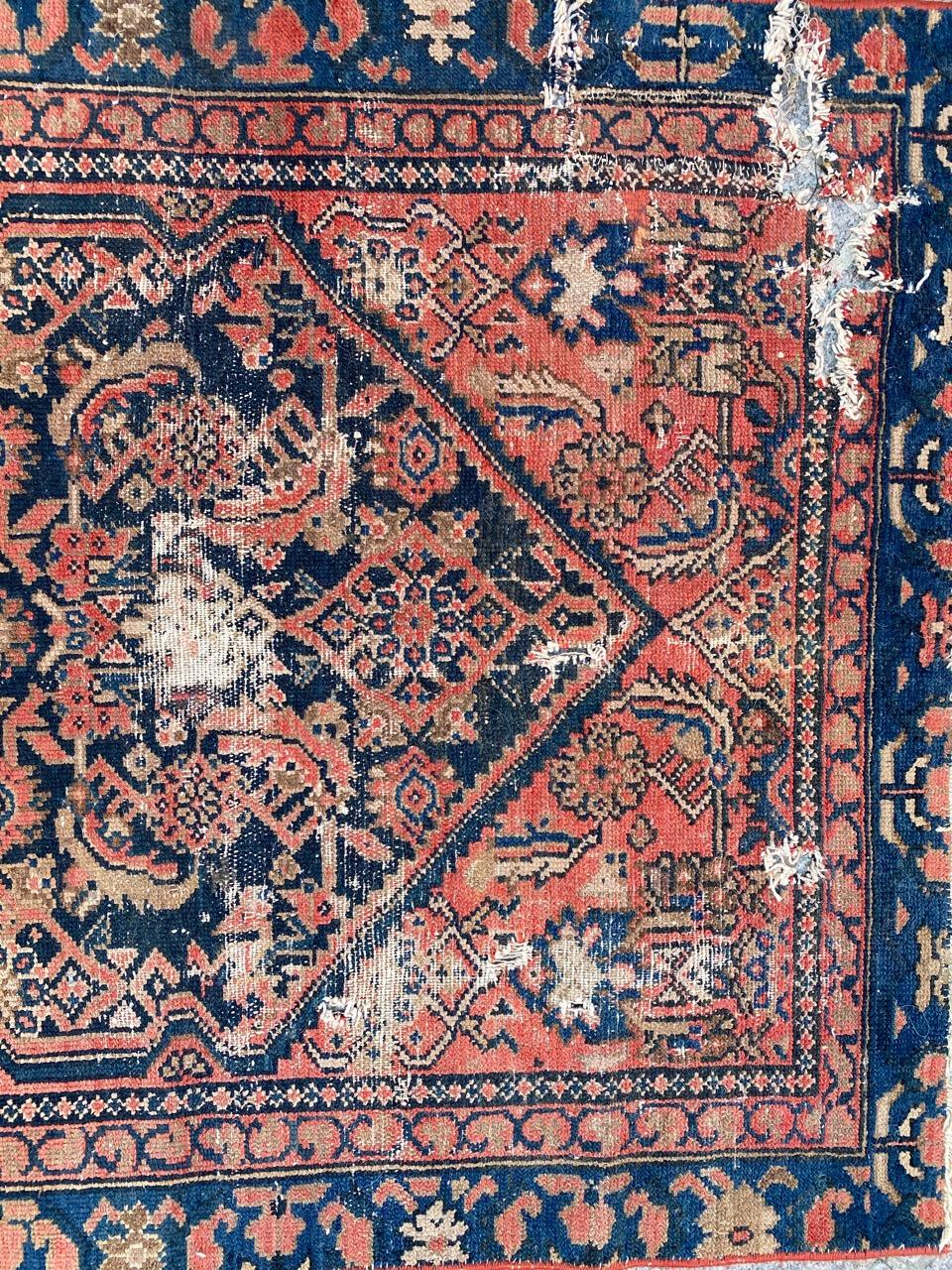 Hand-Knotted Distressed Antique Malayer Rug For Sale