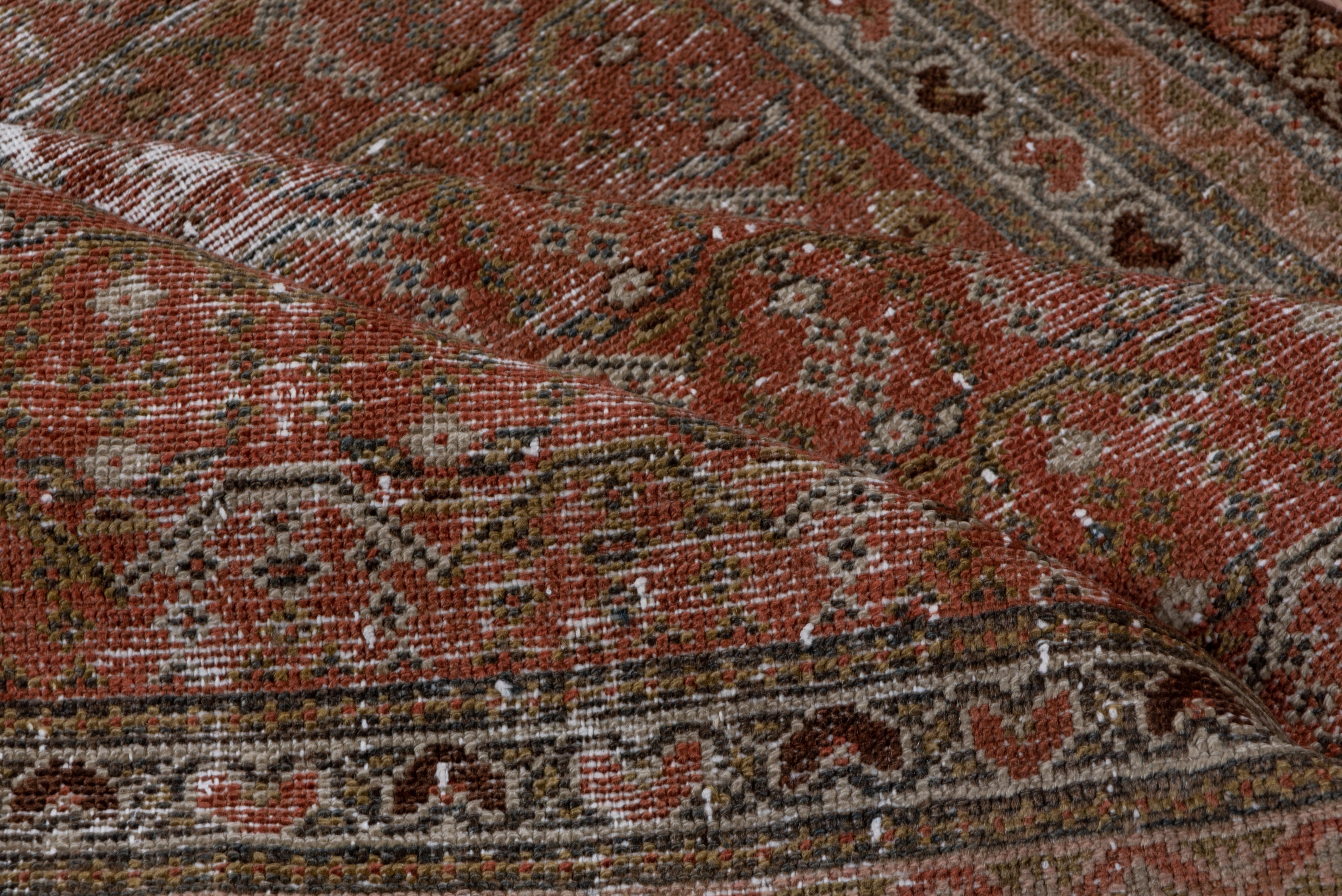 Early 20th Century Distressed Antique Malayer Rug, Rust Field, Triple Detailed Border, circa 1920s For Sale