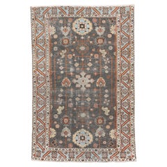 Distressed Antique Malayer Rug with Dark Slate Field and Rounded Medallions