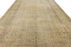 Distressed Antique Mashad Persian Rug  Muted Champagne & Sage Floral 10x17
