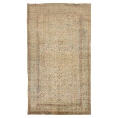 Distressed Antique Mashad Persian Rug  Muted Champagne & Sage Floral 10x17