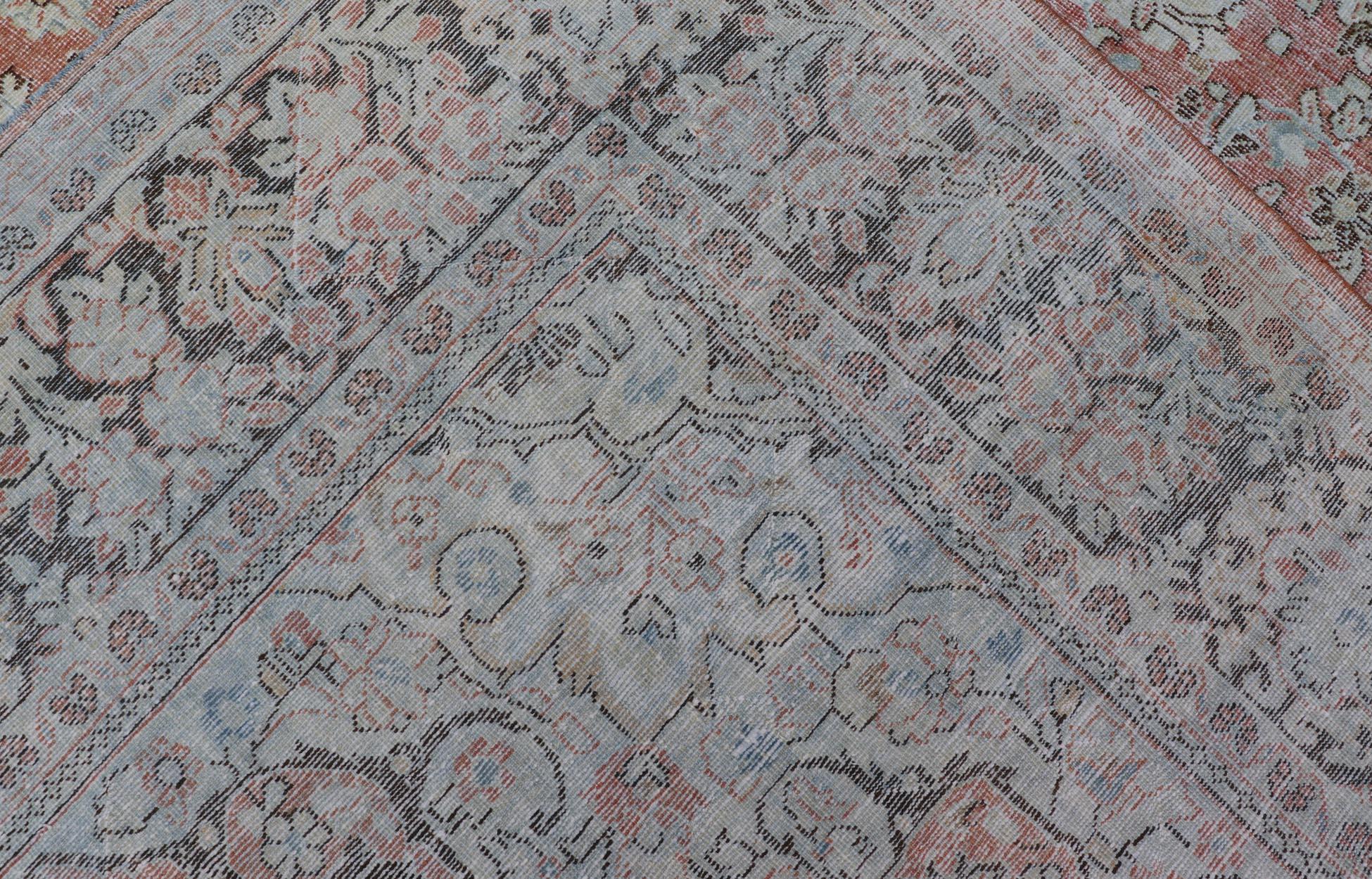 Distressed Antique Medallion Persian Mahal Rug in Faded Orange, Cream and Brown For Sale 8