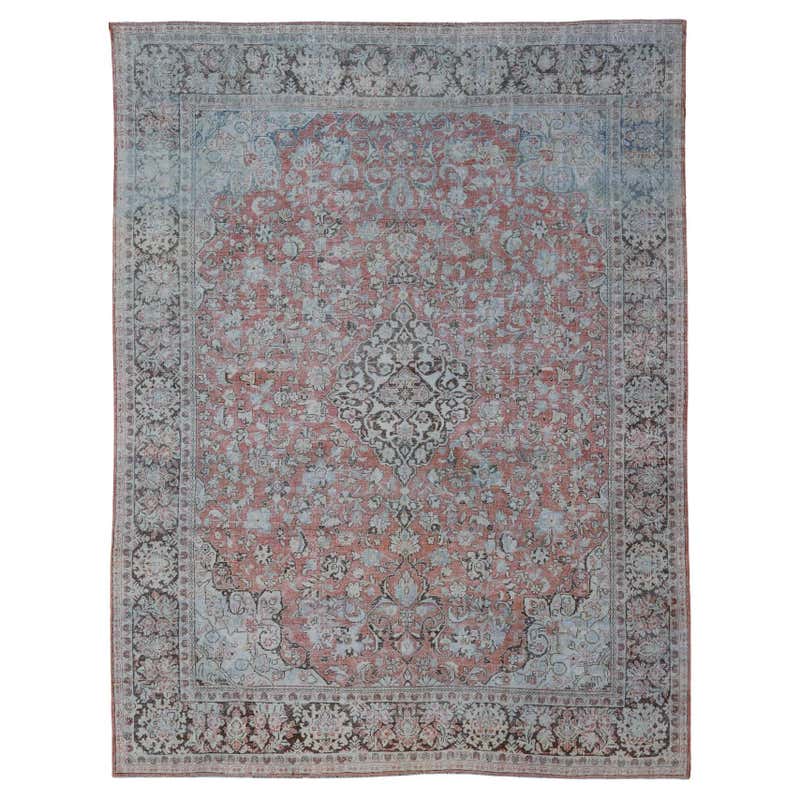 Antique Turkish Oushak Rug in Blue and Cream with Central Medallion For ...