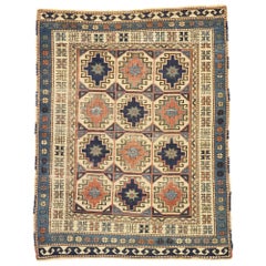 Distressed Antique Moghan Memling Gul Kazak Square Rug with Modern Tribal Style