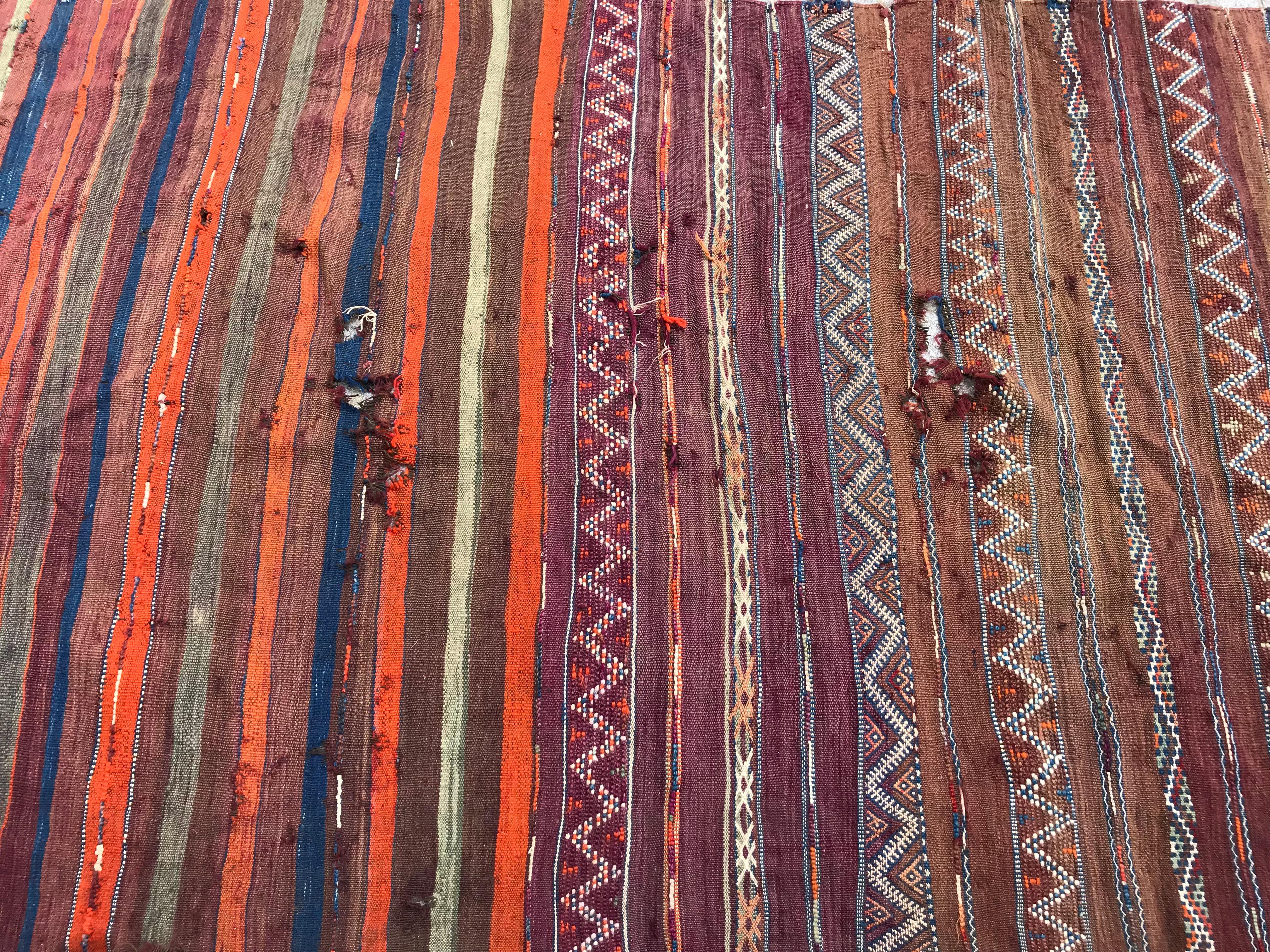 Distressed Antique Moroccan Kilim For Sale 4