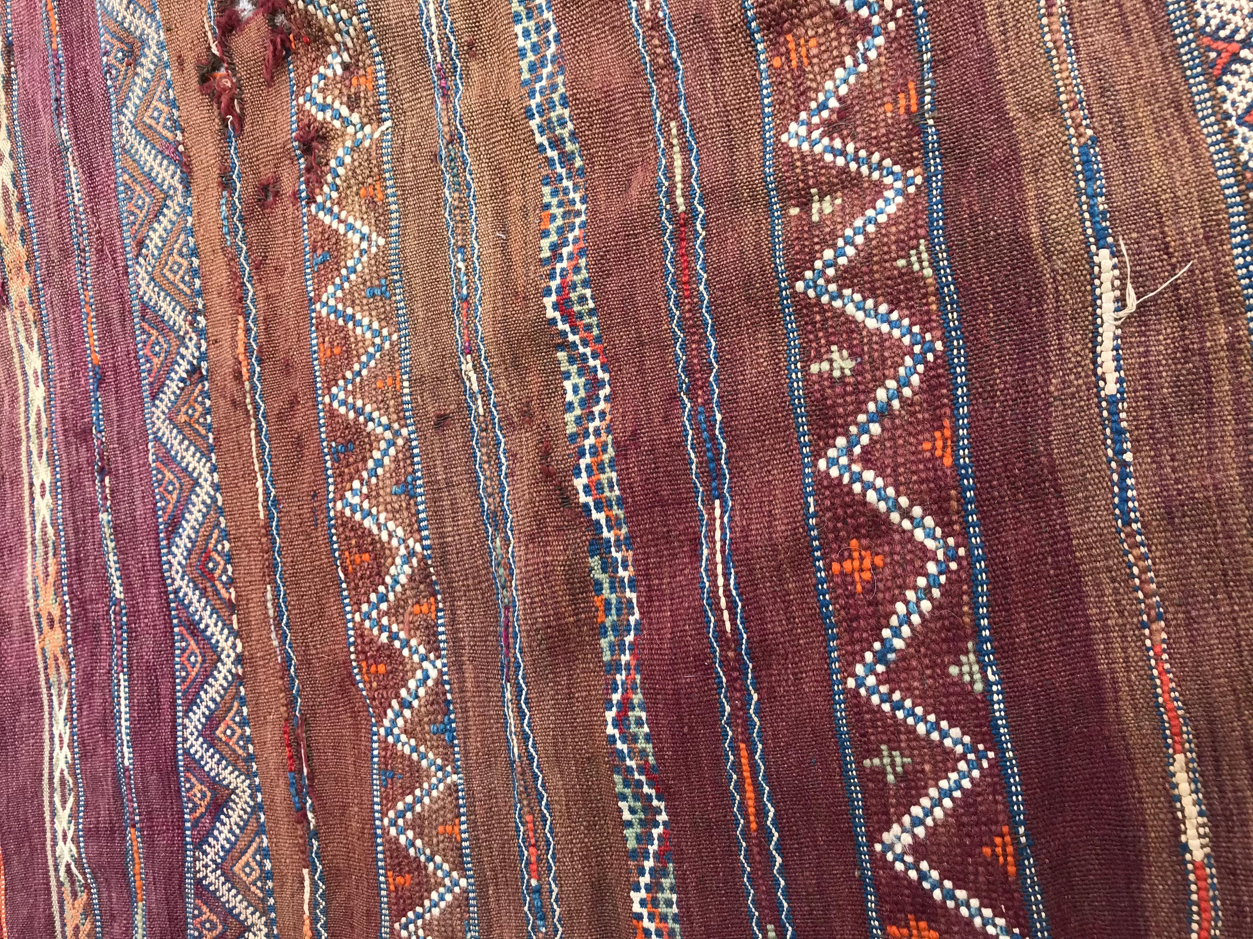 Distressed Antique Moroccan Kilim For Sale 1