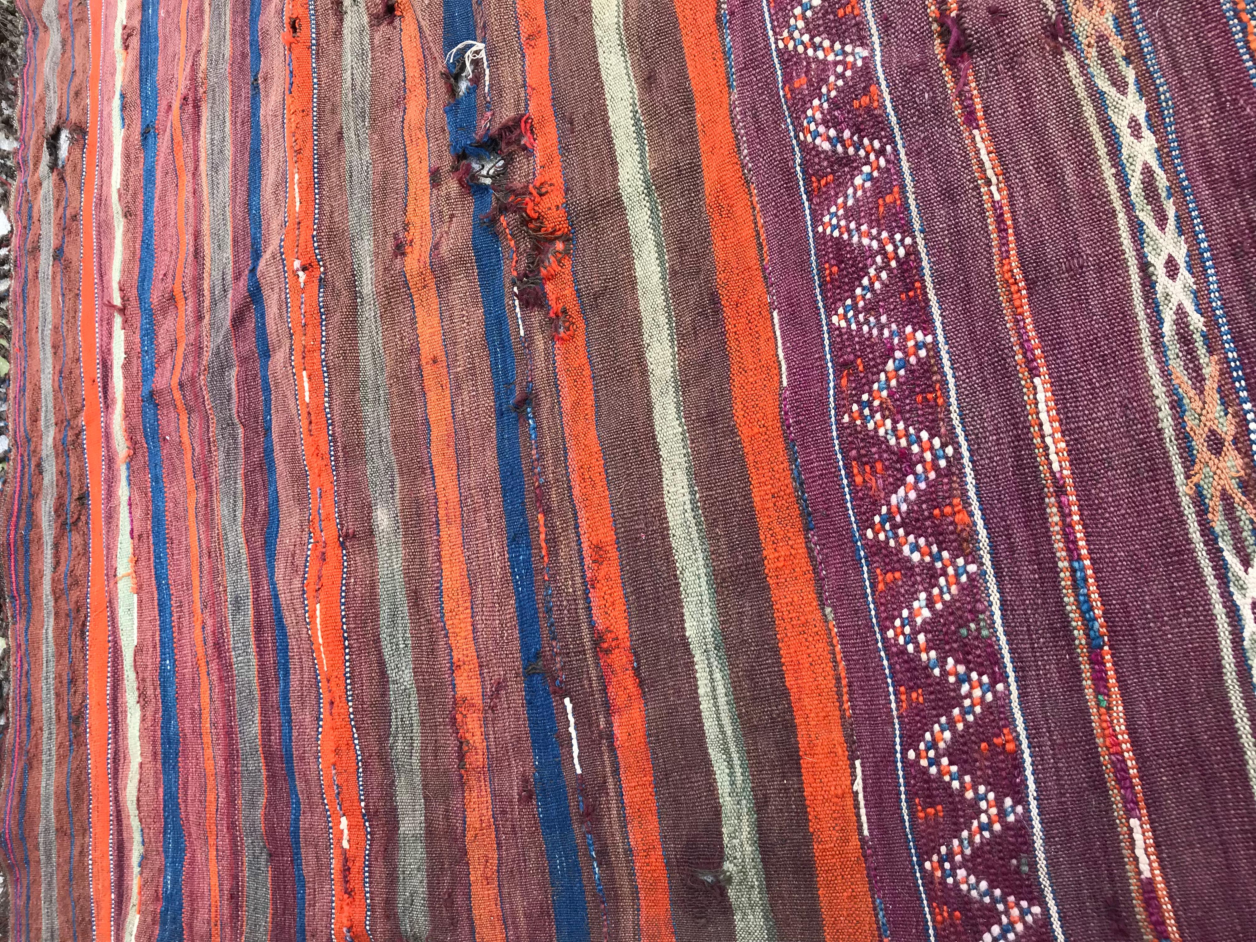 Distressed Antique Moroccan Kilim For Sale 2