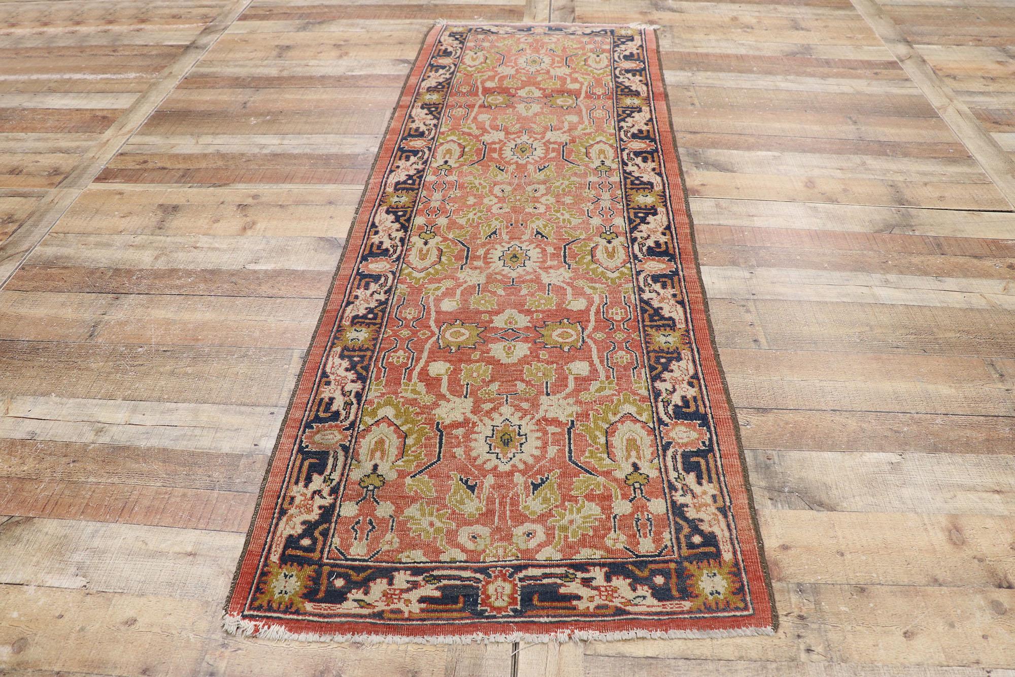 Wool Distressed Antique Pakistani Runner with Rustic Arts & Crafts Style