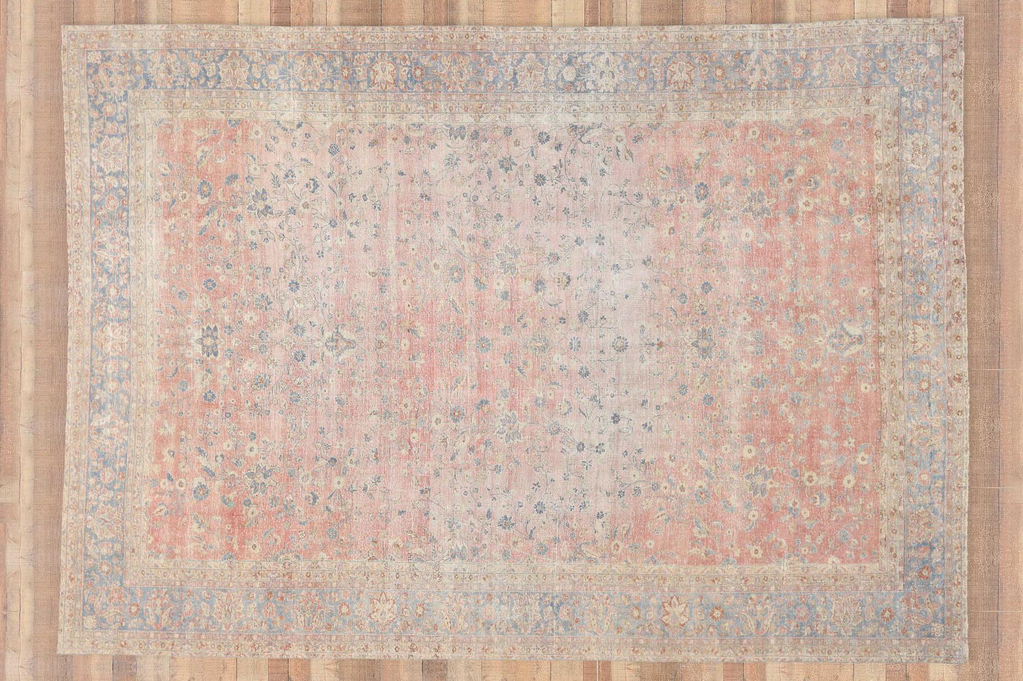 Antiker pastellfarbener Teppich im Regencycore-Stil im Bridgerton-Stil im Used-Look im Angebot 3