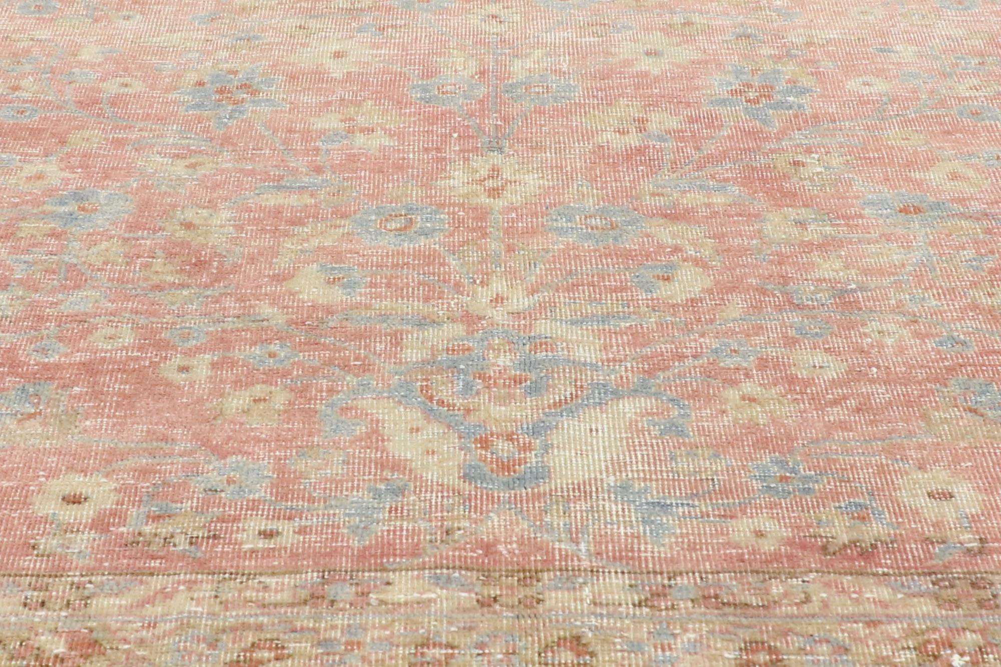 Distressed Antique Pastel Rug, Regencycore Meets Bridgerton Style In Distressed Condition For Sale In Dallas, TX