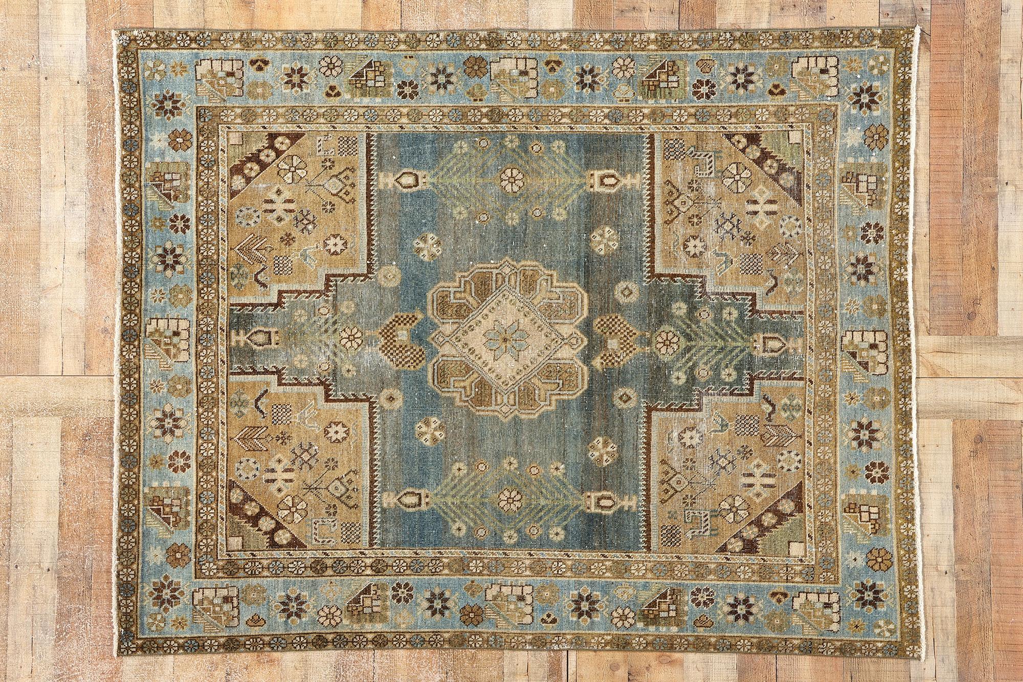 Distressed Antique Persian Afshar Rug For Sale 2