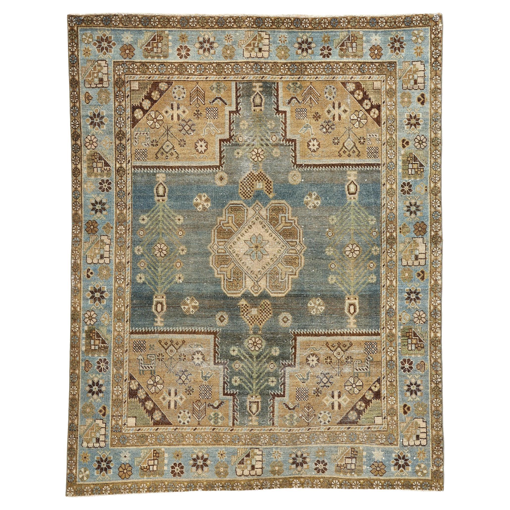 Distressed Antique Persian Afshar Rug For Sale