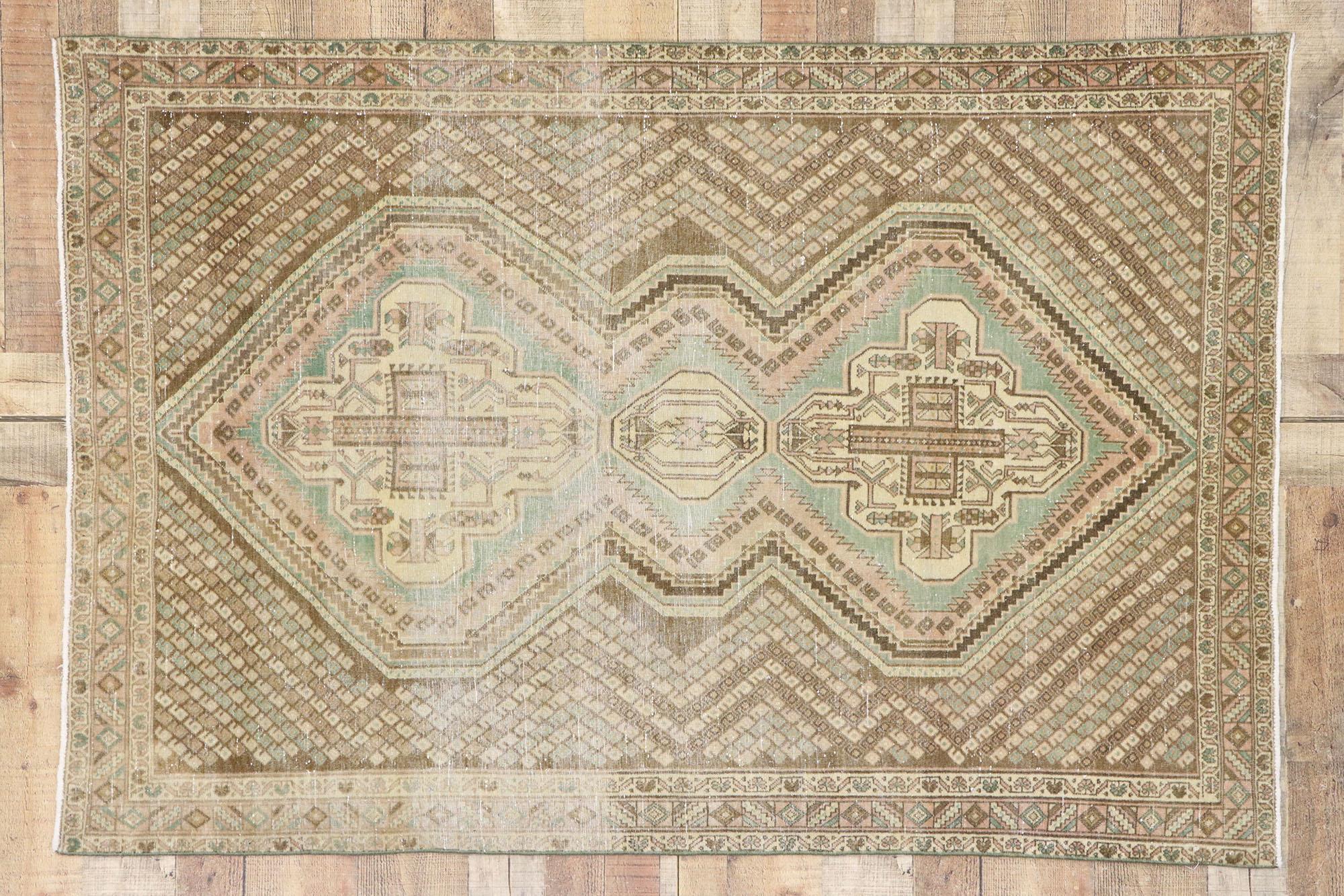 Distressed Antique Persian Afshar Tribal Rug with Boteh Design For Sale 2