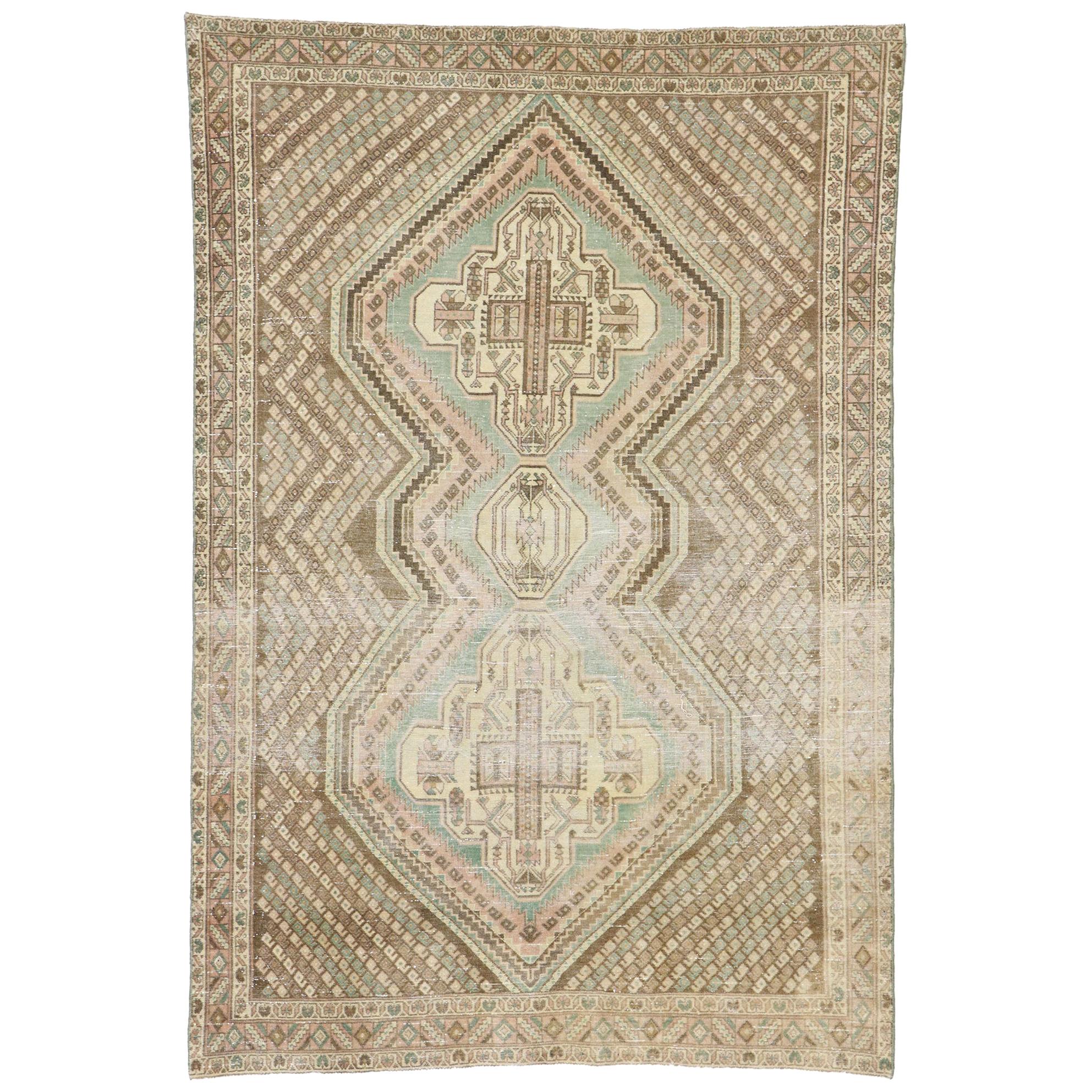Distressed Antique Persian Afshar Tribal Rug with Boteh Design