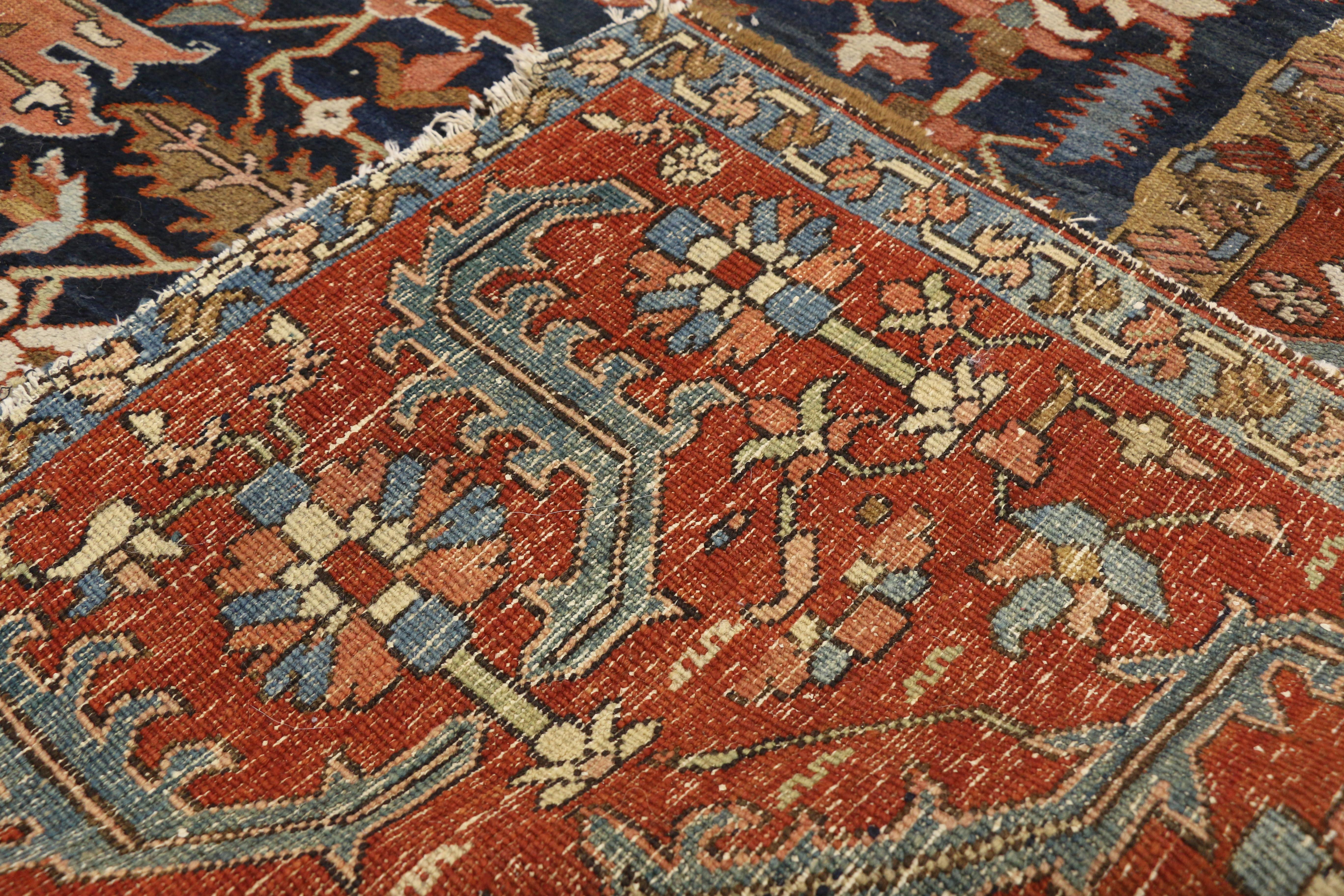 Hand-Knotted Distressed Antique Persian All-Over Serapi Rug with Rustic Downton Abbey Style For Sale