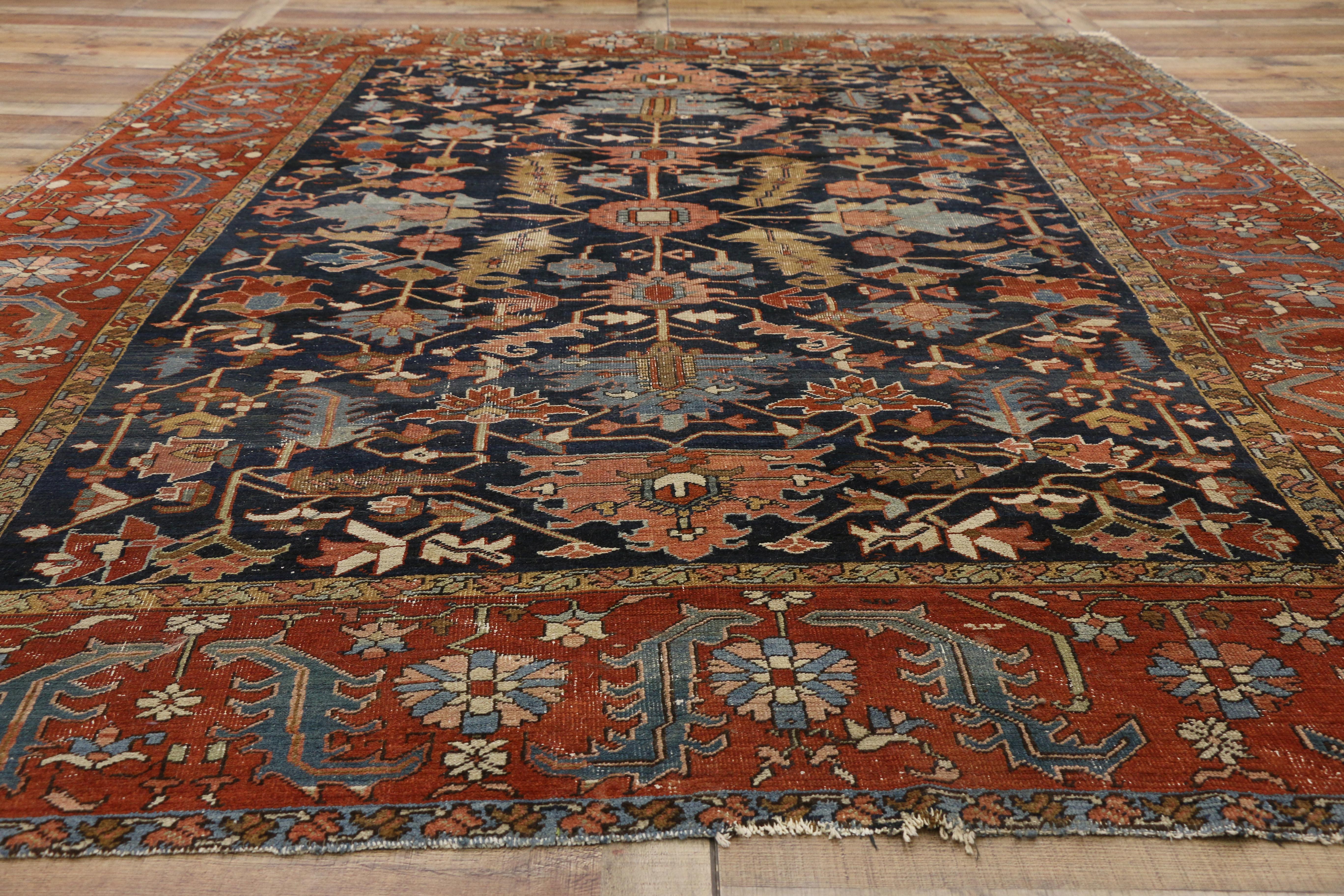 19th Century Distressed Antique Persian All-Over Serapi Rug with Rustic Downton Abbey Style For Sale