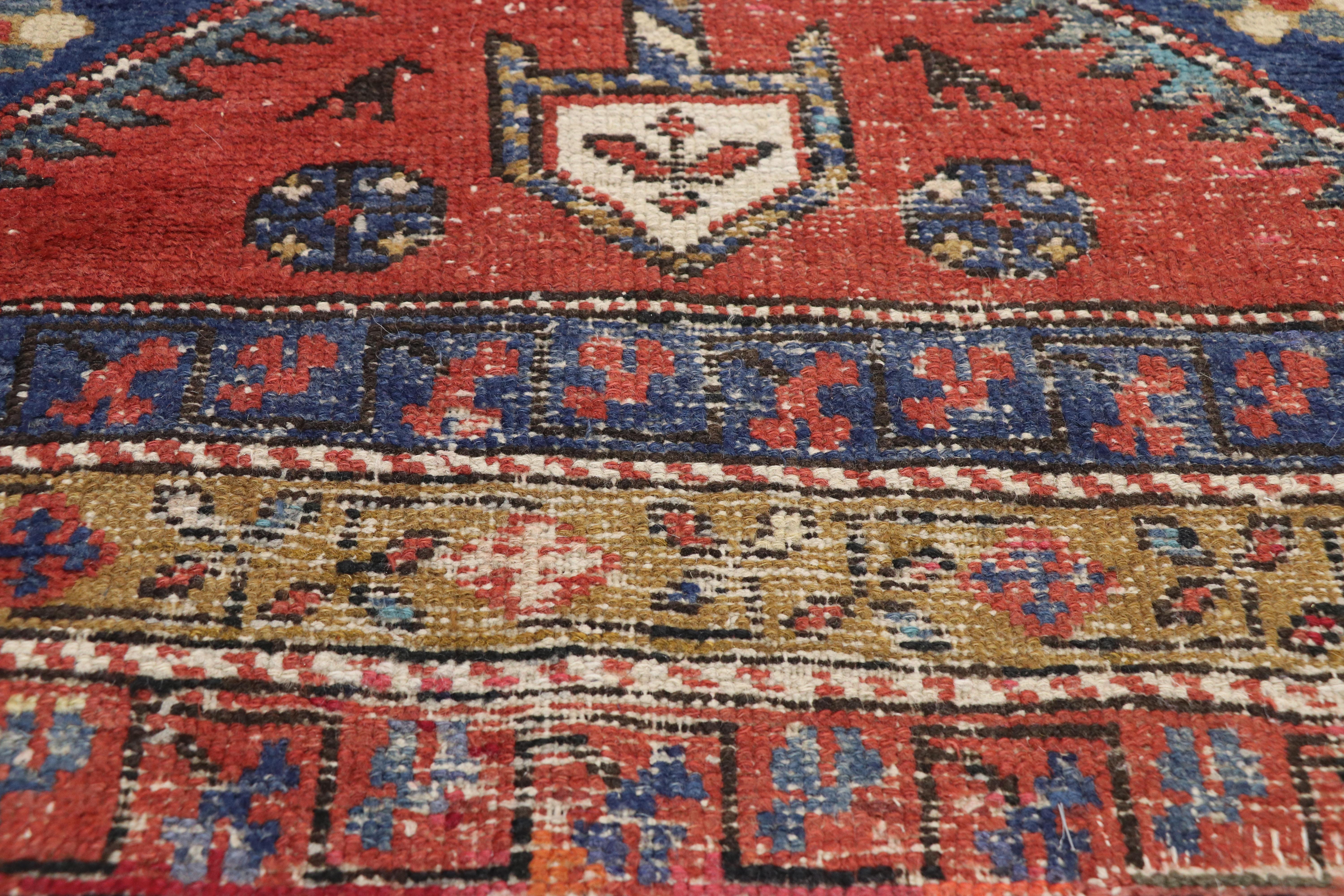 Hand-Knotted Distressed Antique Persian Azerbaijan Runner with Industrial Tribal Style For Sale