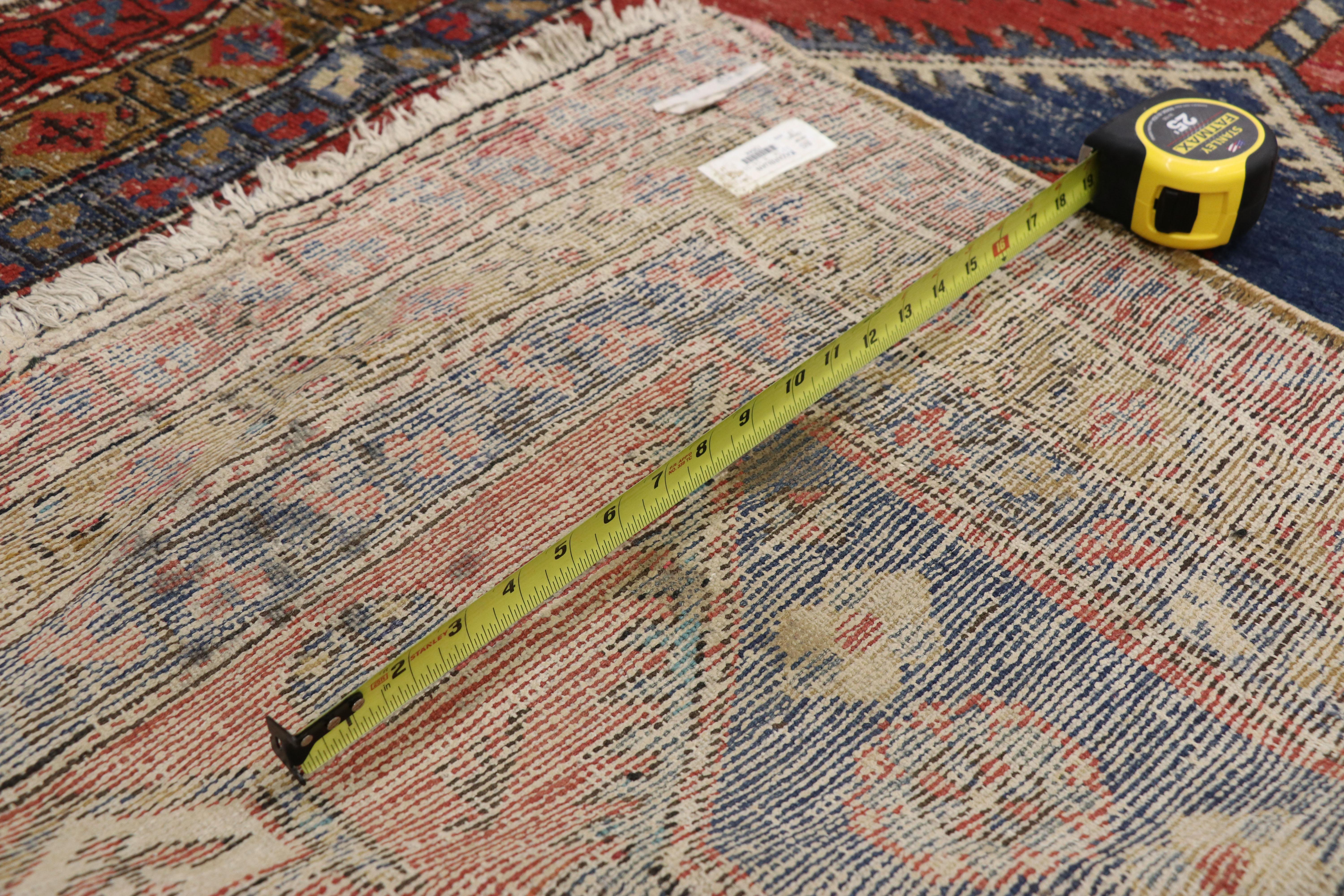 Distressed Antique Persian Azerbaijan Runner with Industrial Tribal Style In Distressed Condition For Sale In Dallas, TX