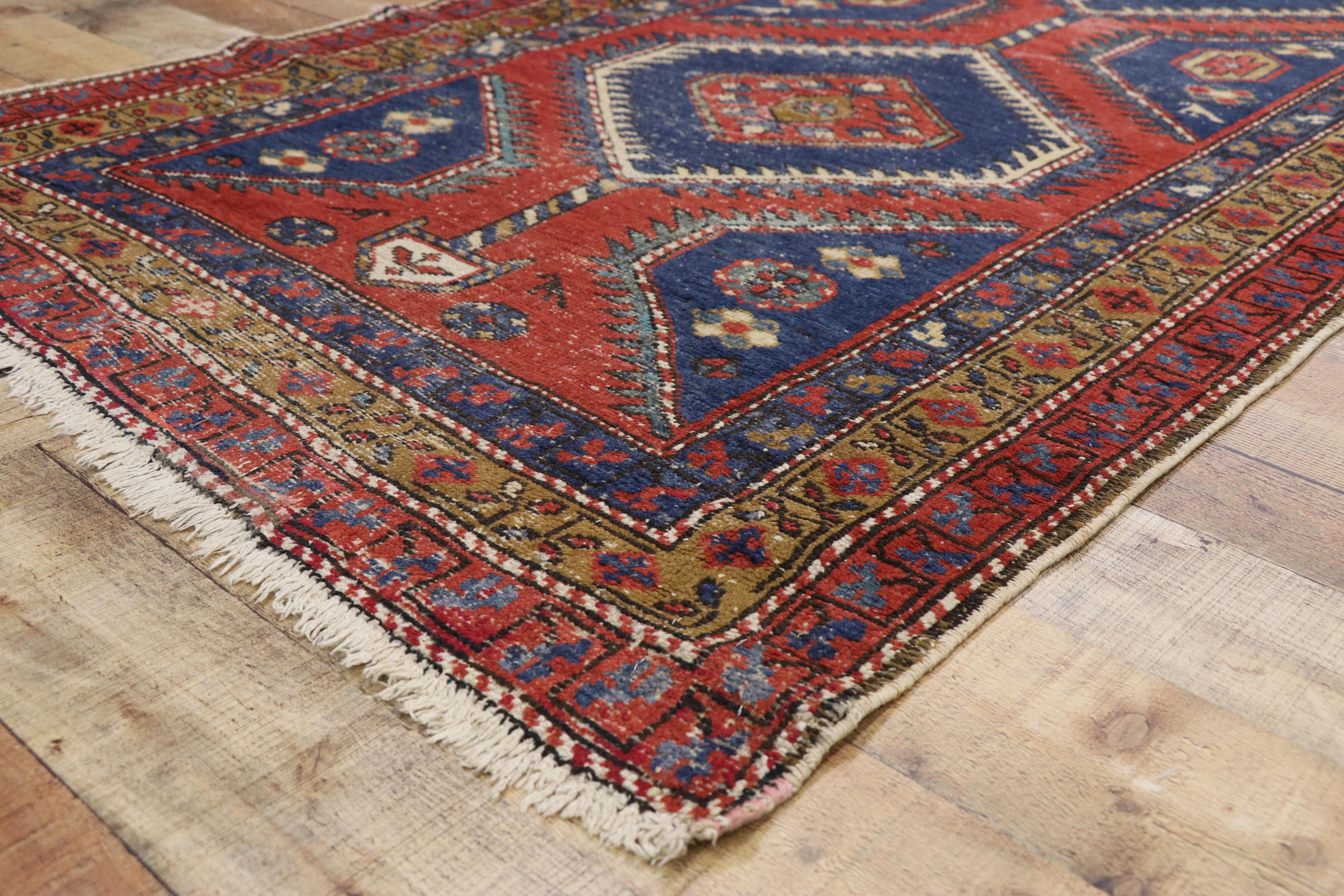 20th Century Distressed Antique Persian Azerbaijan Runner with Industrial Tribal Style For Sale