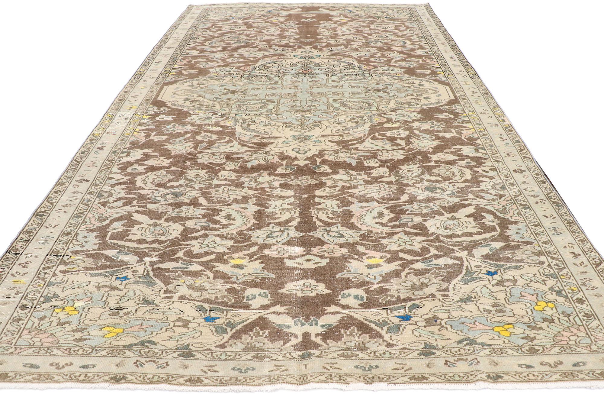Tabriz Distressed Antique Persian Bakhtiari Gallery Rug with Farmhouse Cottage Style For Sale
