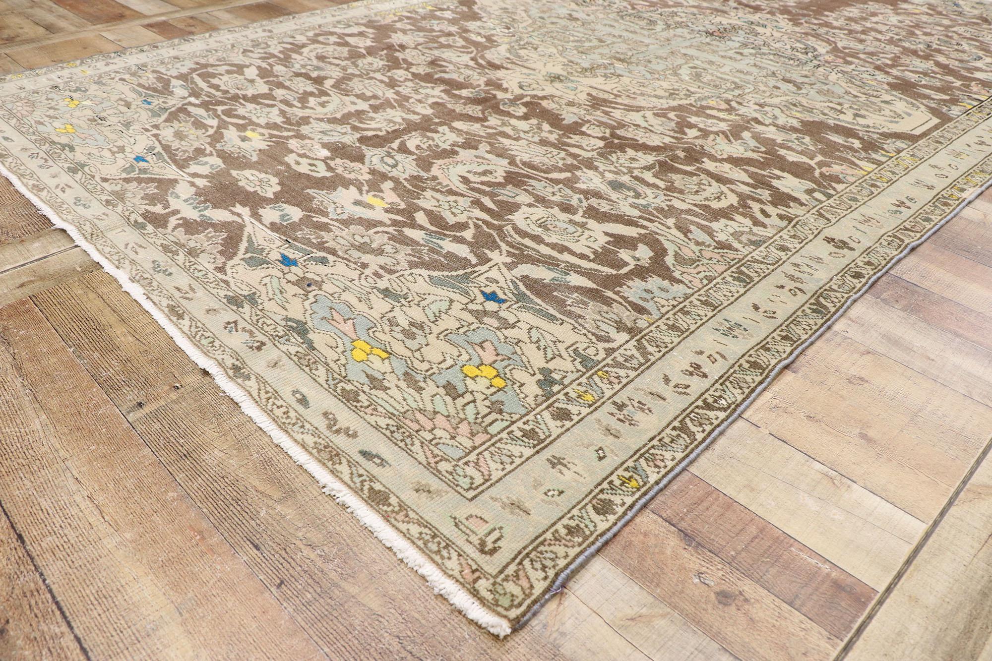 20th Century Distressed Antique Persian Bakhtiari Gallery Rug with Farmhouse Cottage Style For Sale
