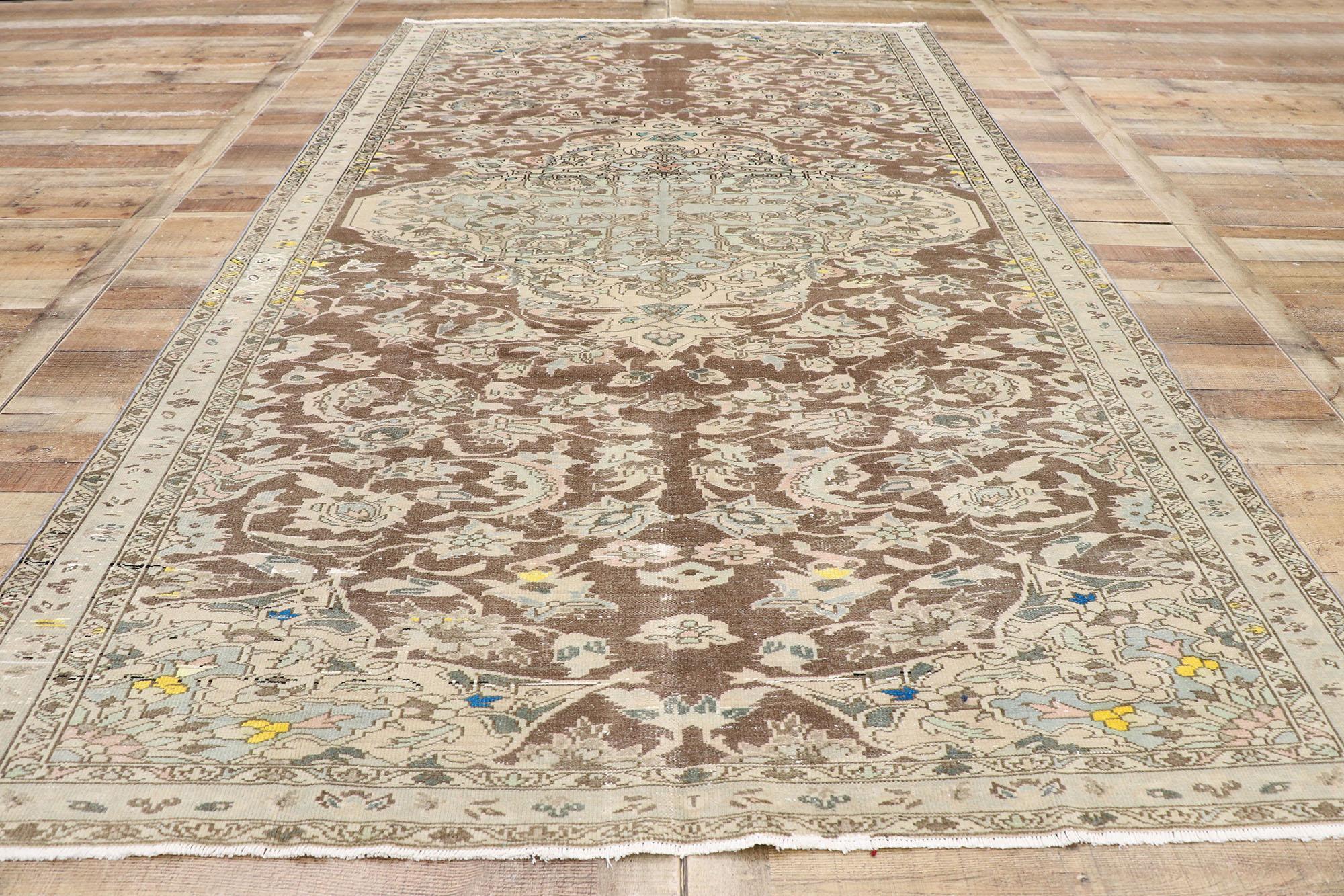 Wool Distressed Antique Persian Bakhtiari Gallery Rug with Farmhouse Cottage Style For Sale