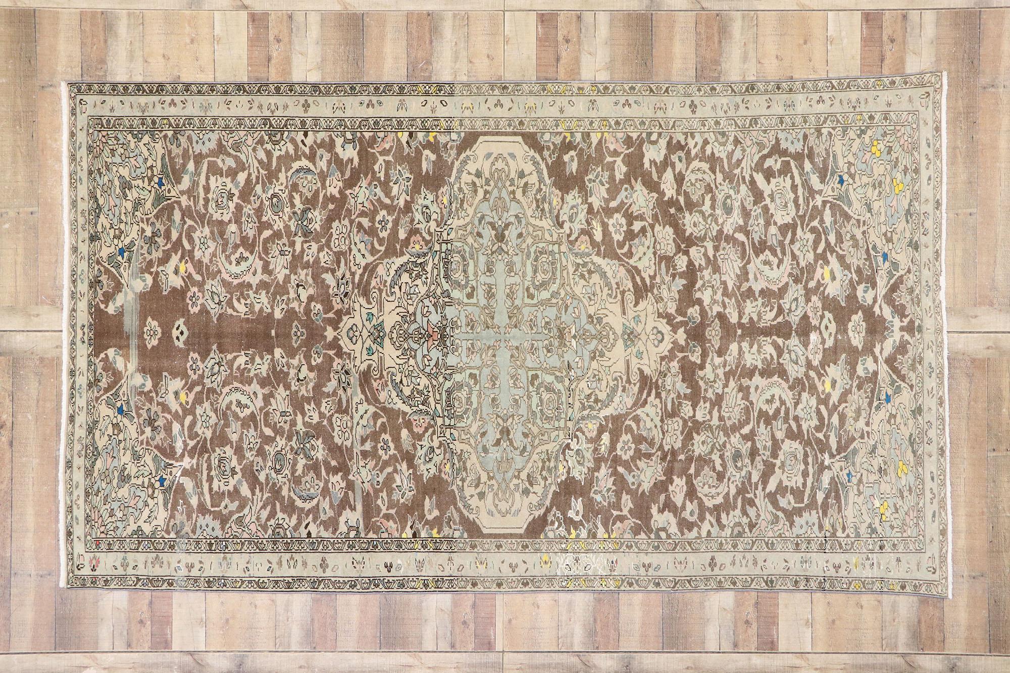 Distressed Antique Persian Bakhtiari Gallery Rug with Farmhouse Cottage Style For Sale 1