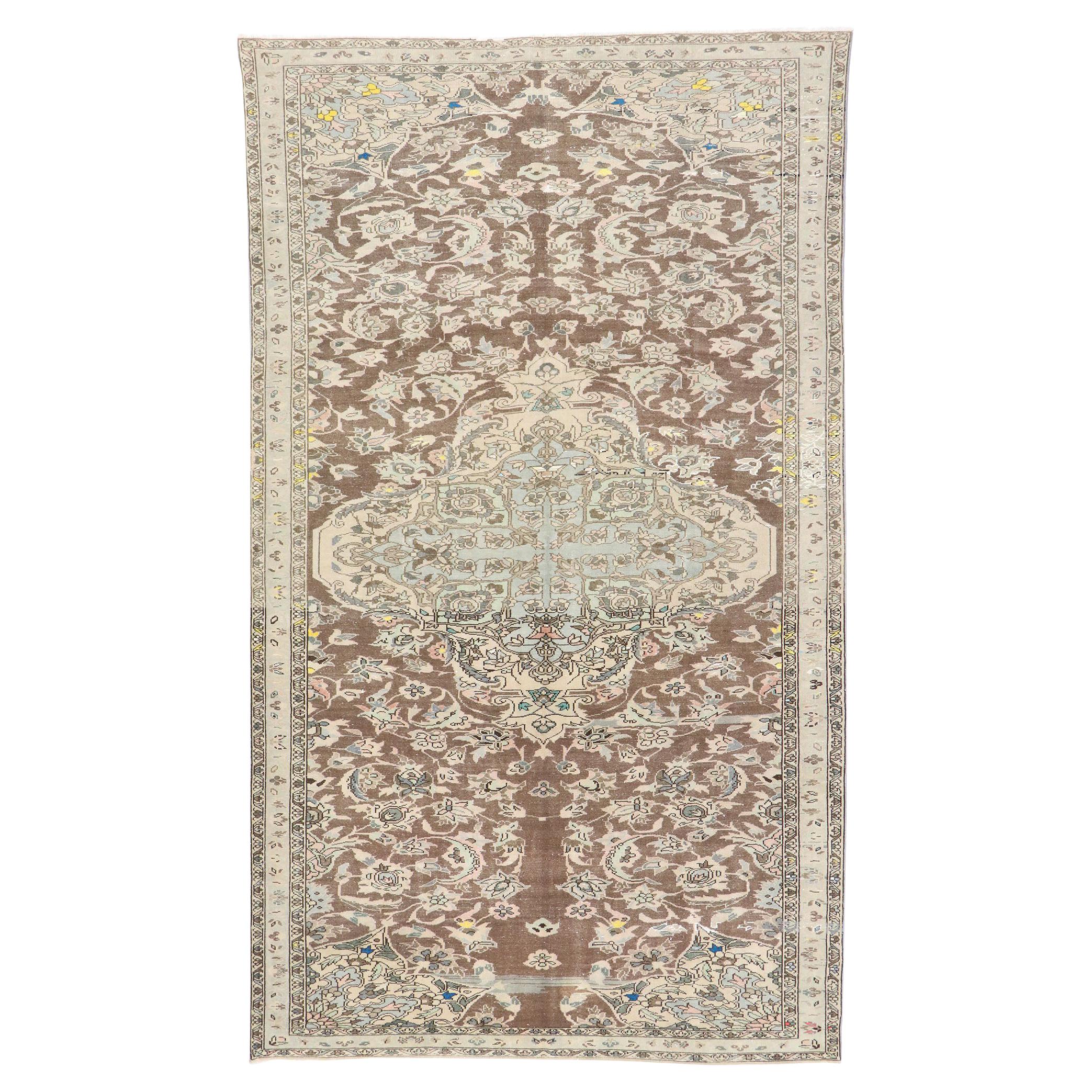 Distressed Antique Persian Bakhtiari Gallery Rug with Farmhouse Cottage Style For Sale