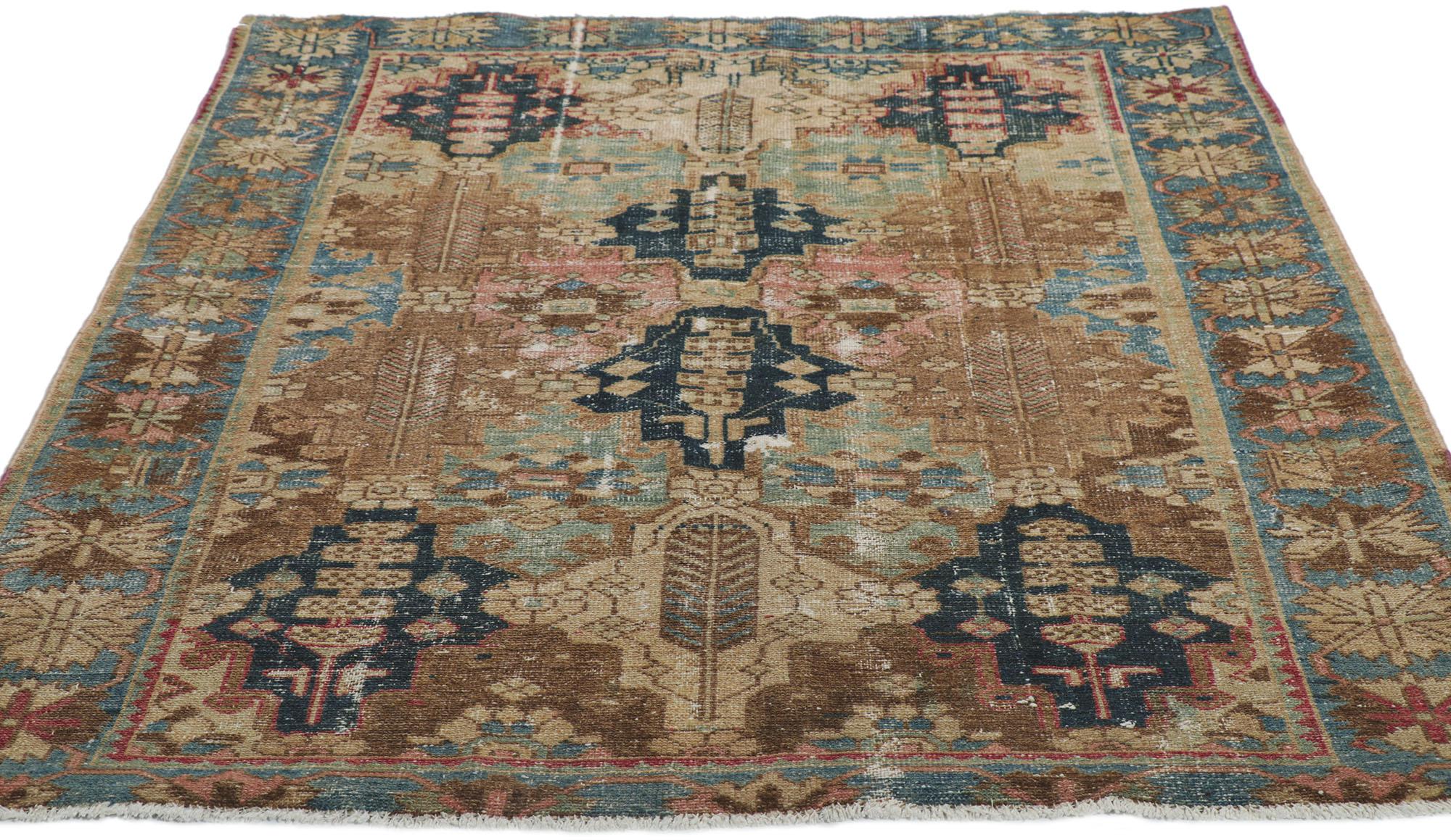 Malayer Distressed Antique Persian Bakhtiari Rug For Sale