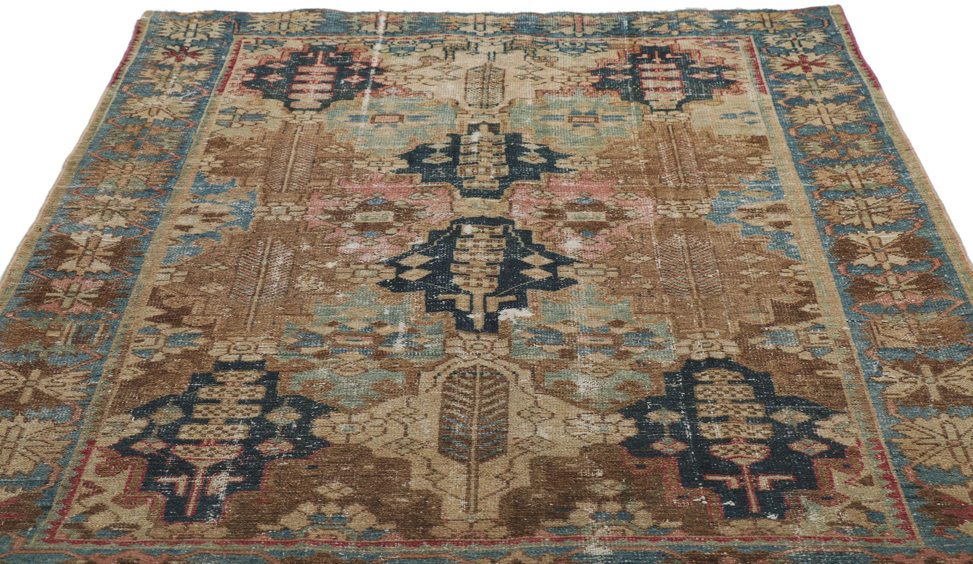 Hand-Knotted Distressed Antique Persian Bakhtiari Rug For Sale