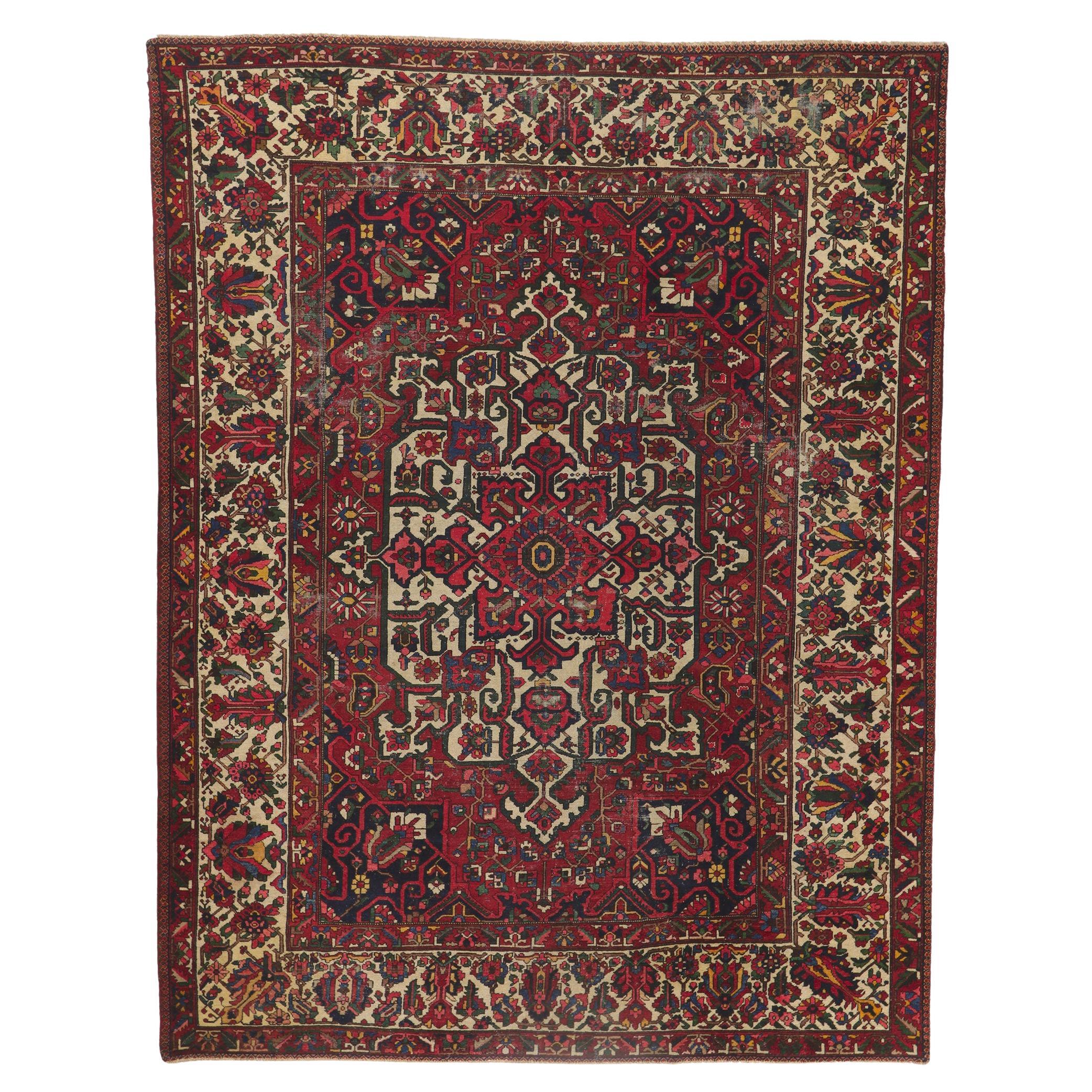 Distressed Antique Persian Bakhtiari Rug For Sale