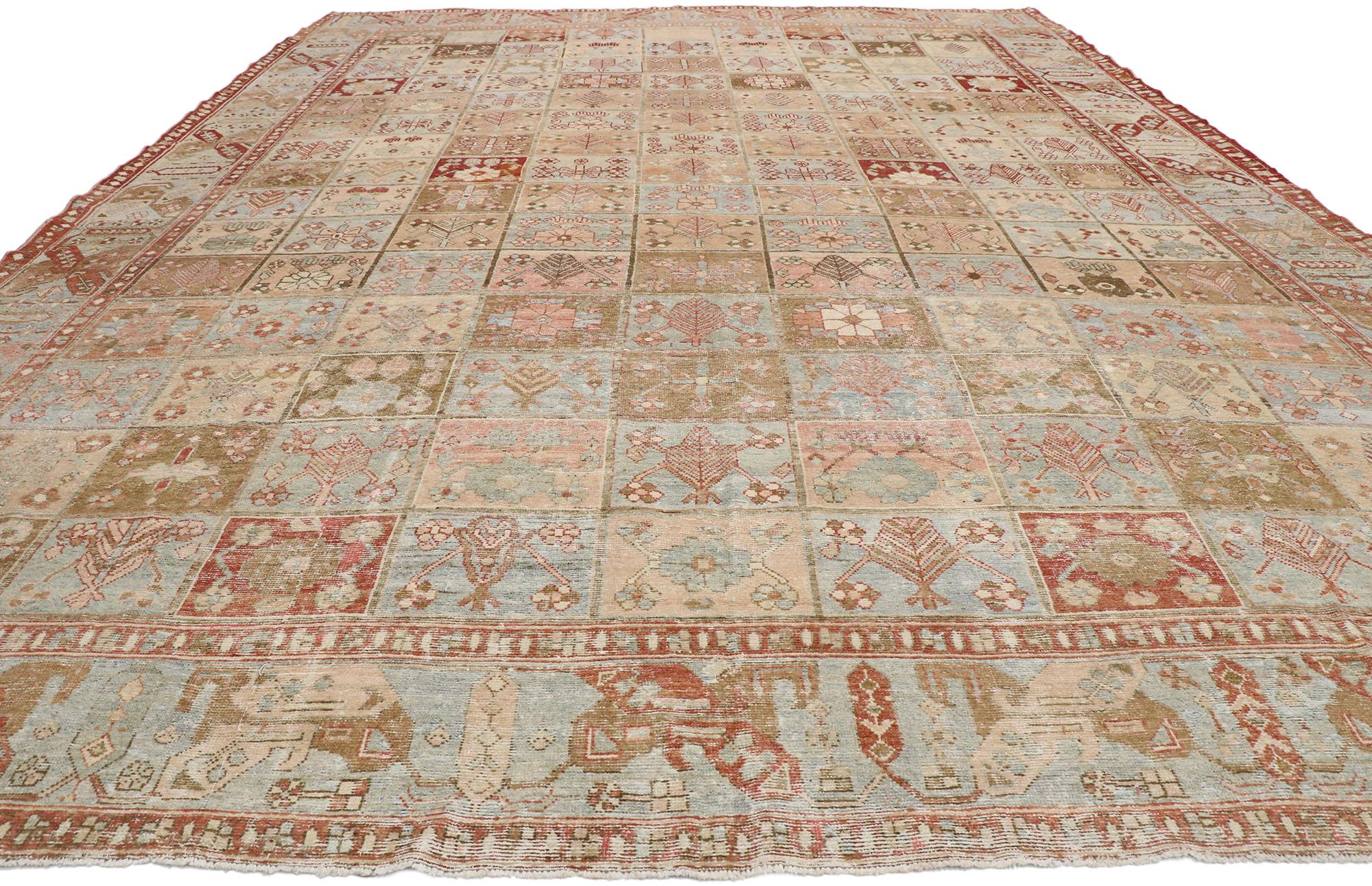 French Provincial Distressed Antique Persian Bakhtiari Rug with Modern French Rustic Style