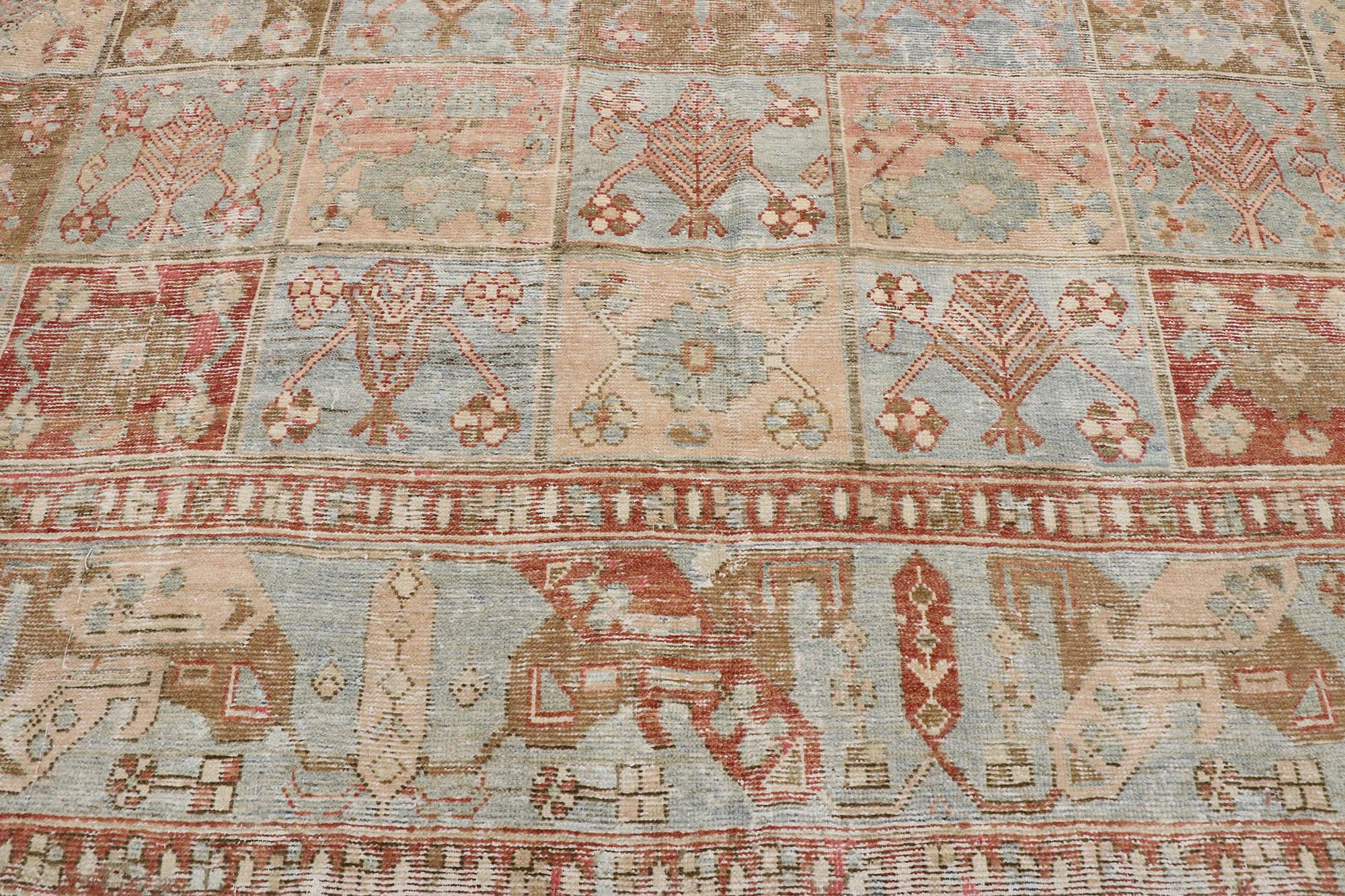 Hand-Knotted Distressed Antique Persian Bakhtiari Rug with Modern French Rustic Style