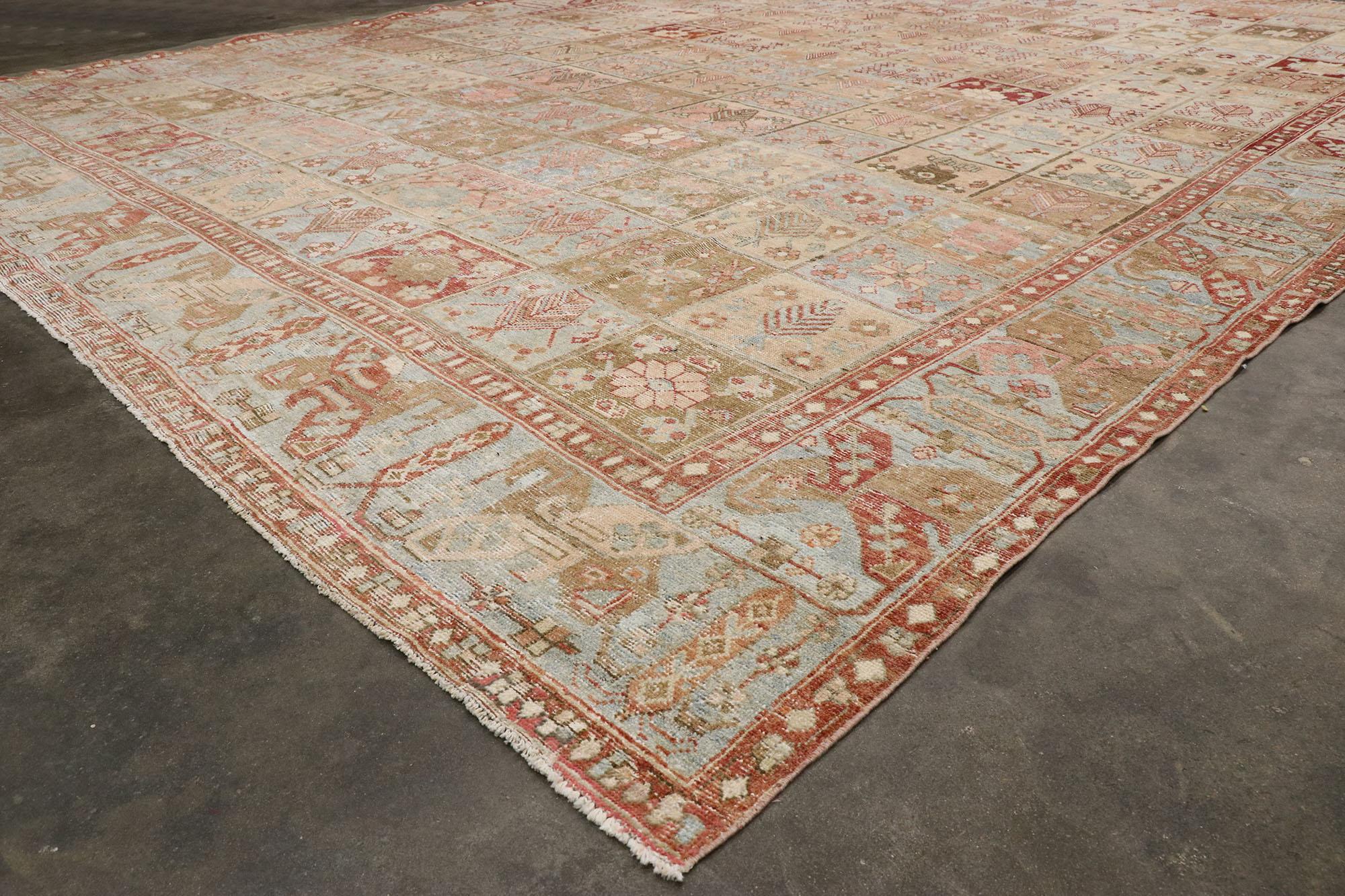 20th Century Distressed Antique Persian Bakhtiari Rug with Modern French Rustic Style