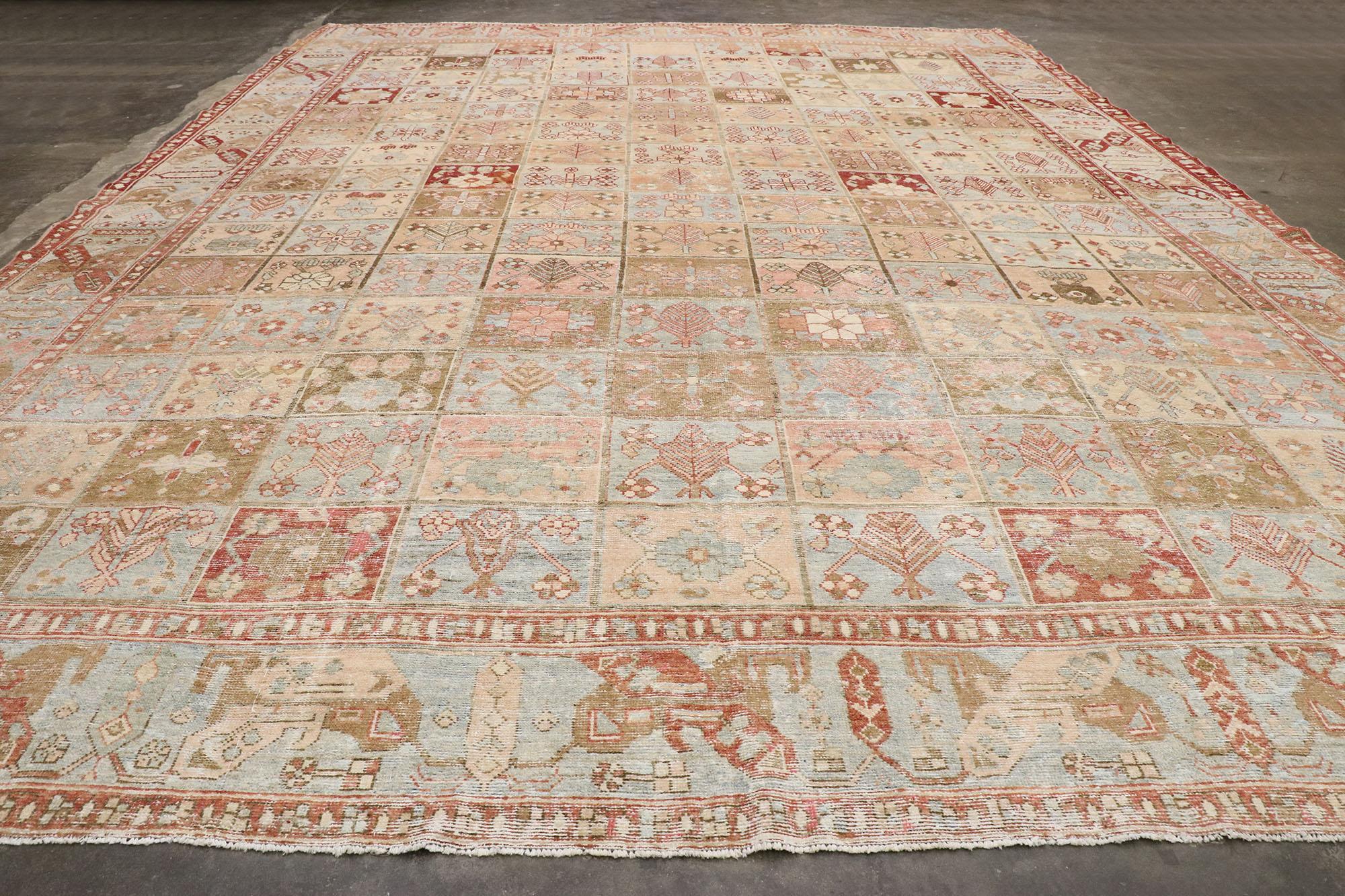 Wool Distressed Antique Persian Bakhtiari Rug with Modern French Rustic Style