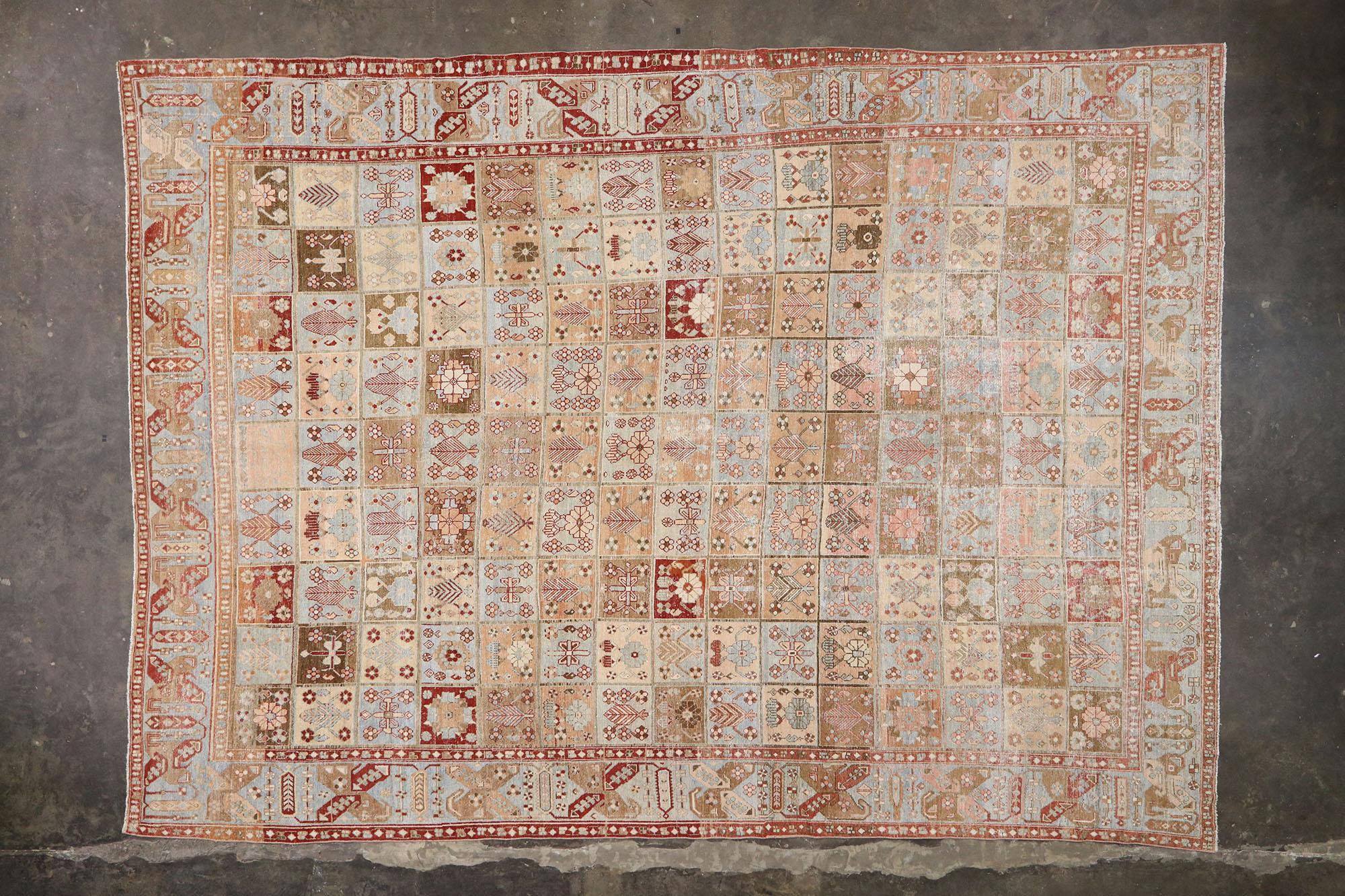 Distressed Antique Persian Bakhtiari Rug with Modern French Rustic Style 1