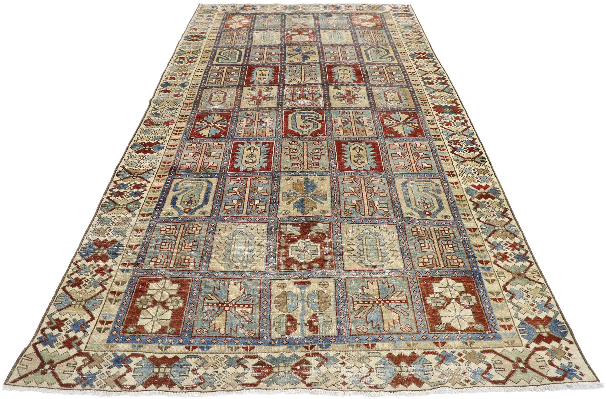 Tabriz Distressed Antique Persian Bakhtiari Rug with Modern Rustic Style For Sale
