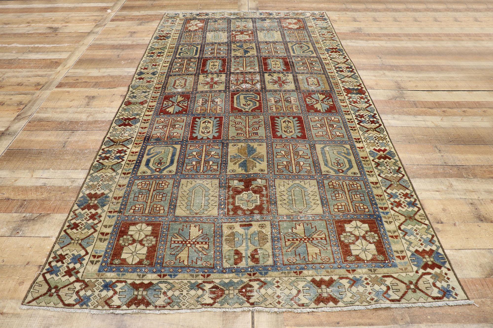 20th Century Distressed Antique Persian Bakhtiari Rug with Modern Rustic Style For Sale