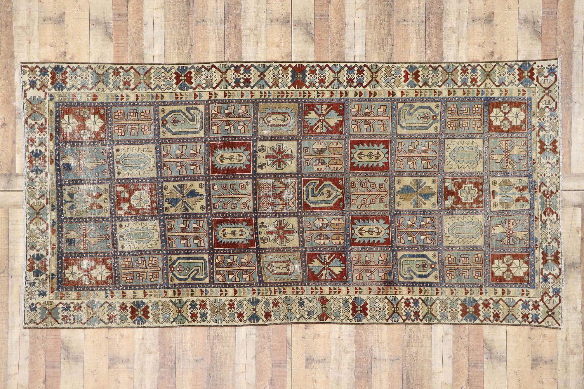 Wool Distressed Antique Persian Bakhtiari Rug with Modern Rustic Style For Sale