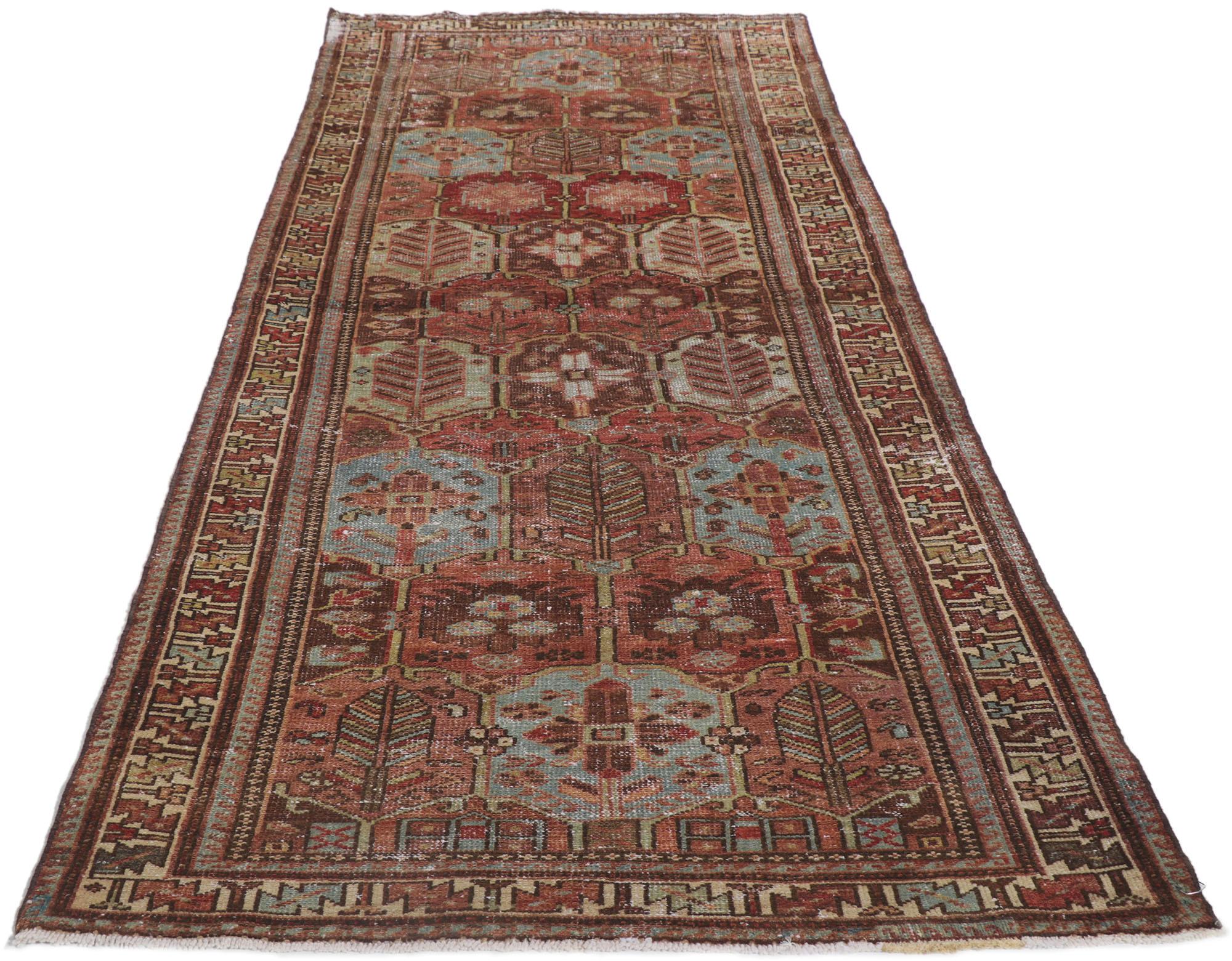 Hand-Knotted Distressed Antique Persian Bakhtiari Runner For Sale
