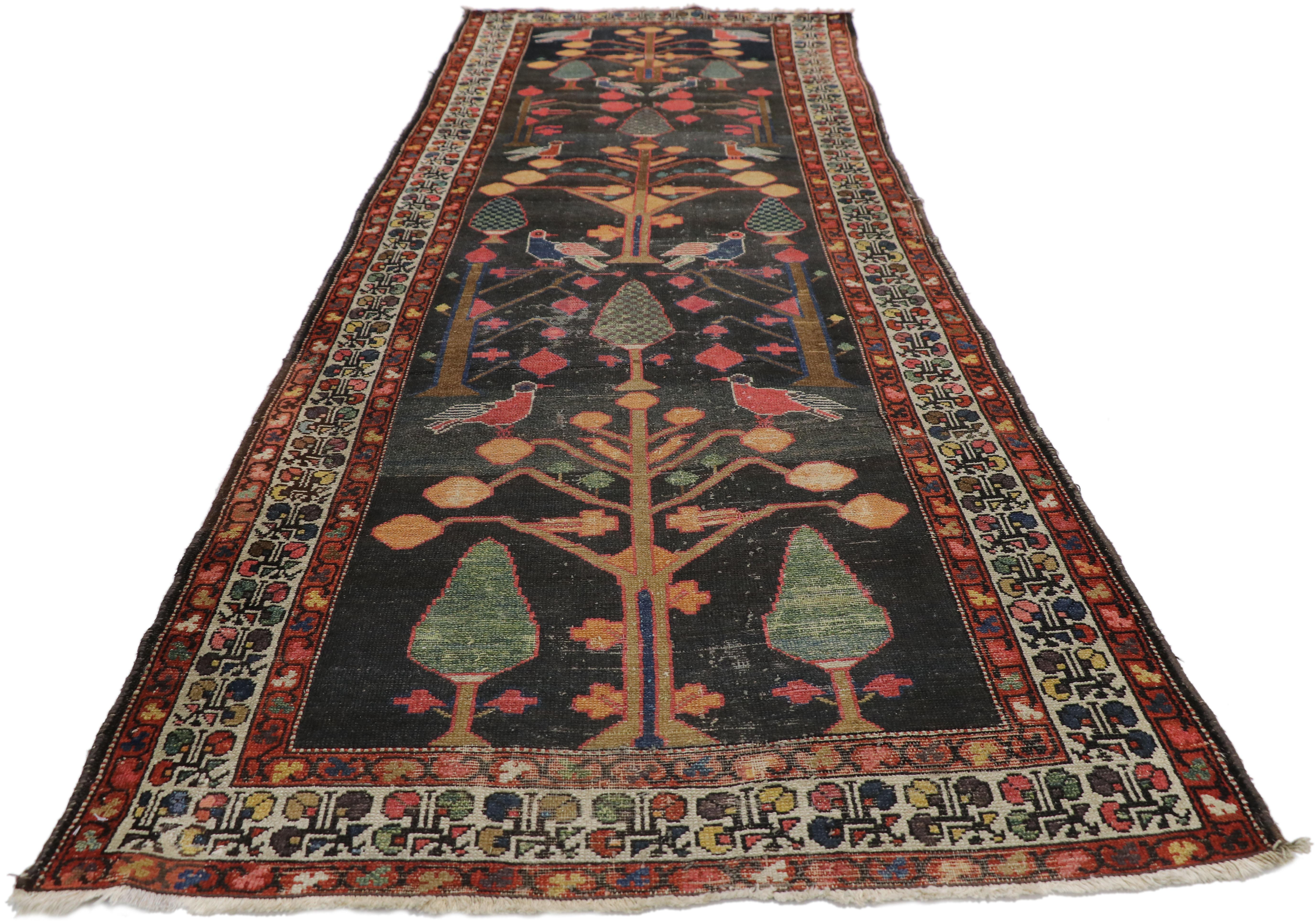 Industrial Distressed Antique Persian Bakhtiari Runner with Directional Tree of Life Design