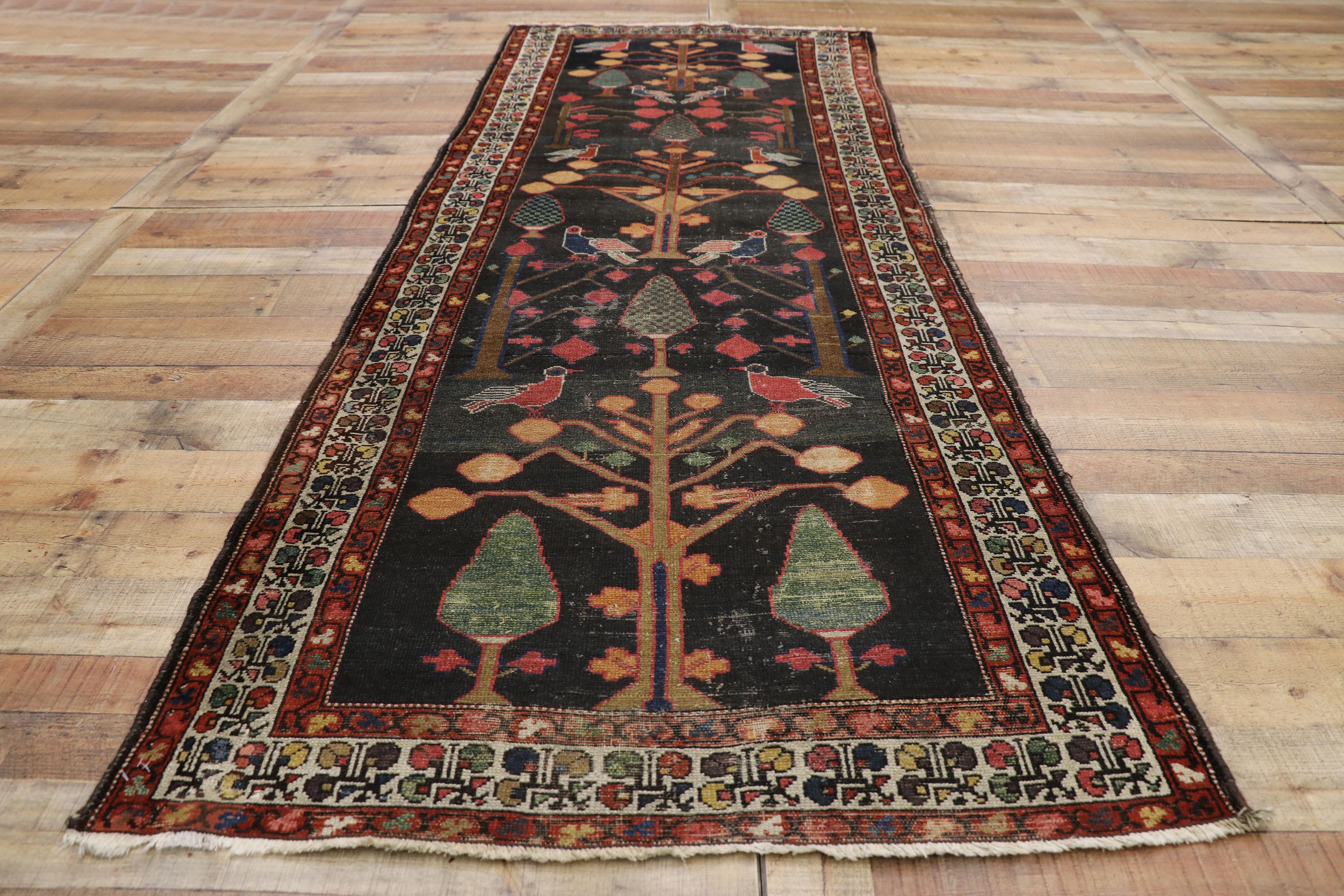 Wool Distressed Antique Persian Bakhtiari Runner with Directional Tree of Life Design