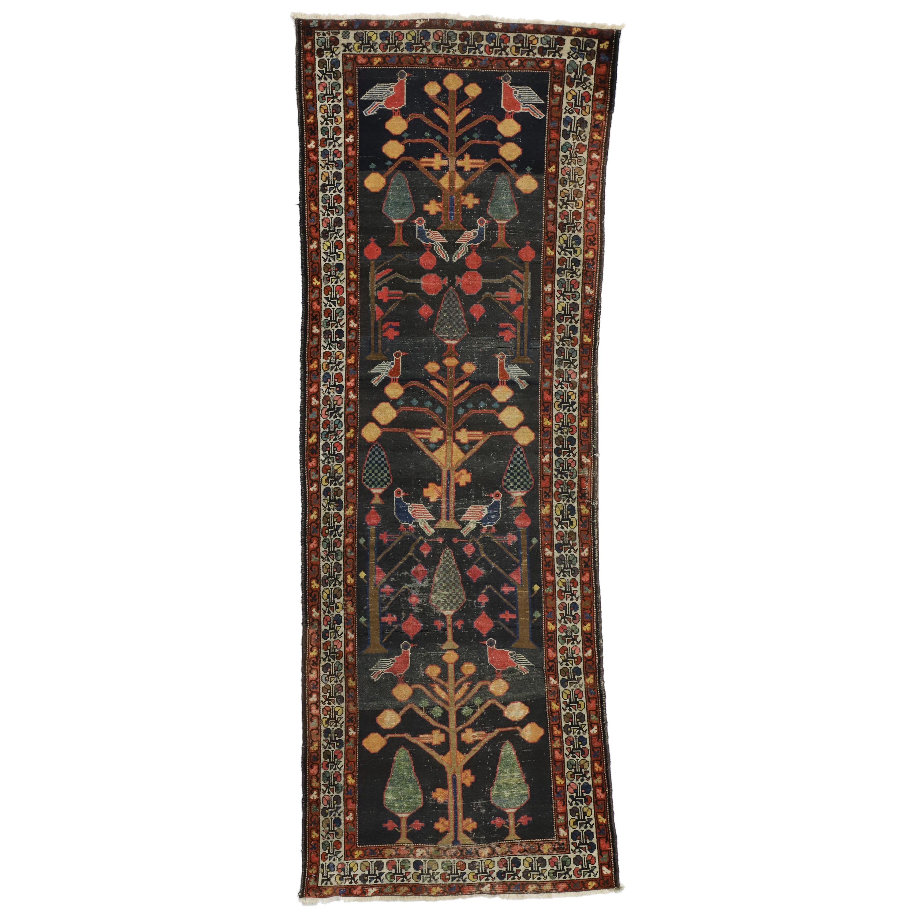 Distressed Antique Persian Bakhtiari Runner with Directional Tree of Life Design